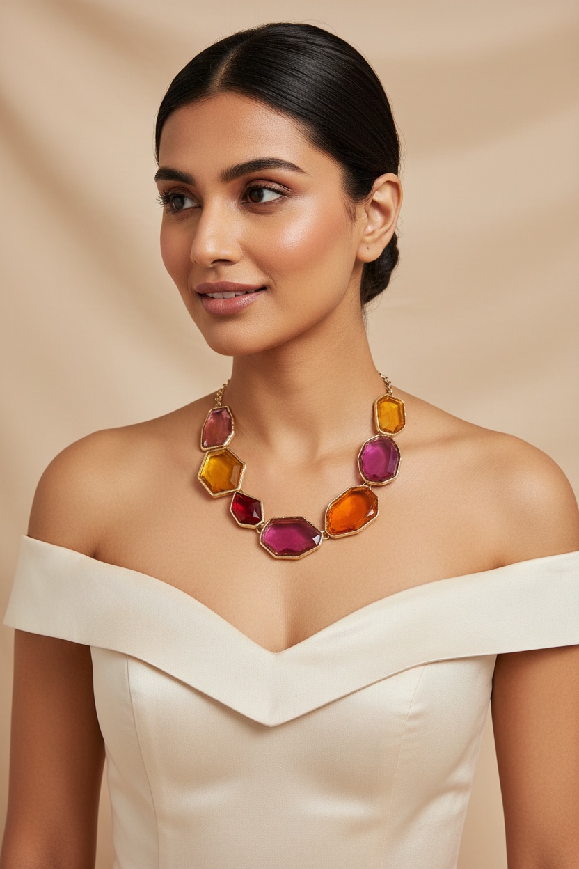 Multicolor Glass Statement Necklace