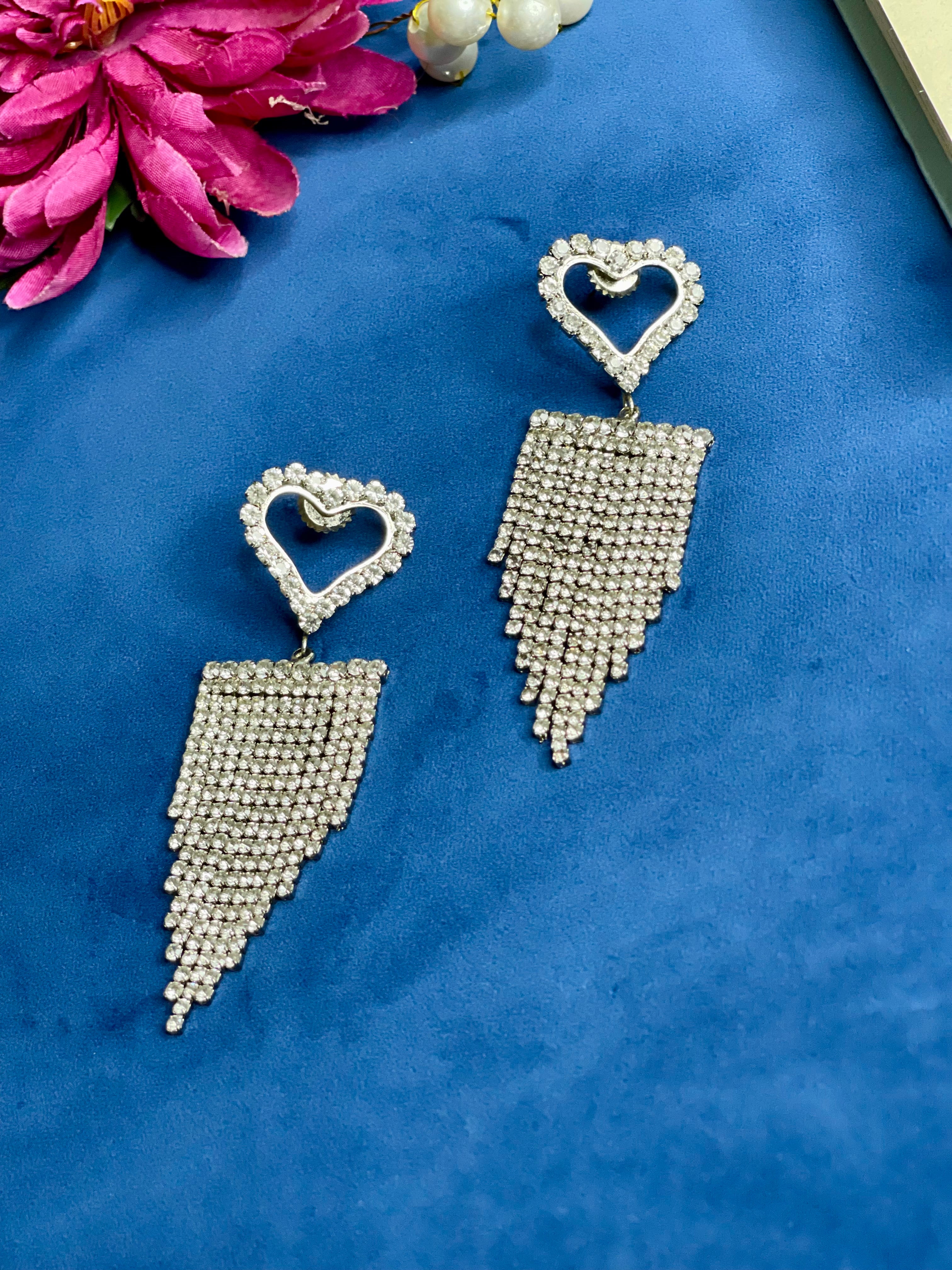 Silver Heart Fringe Earrings