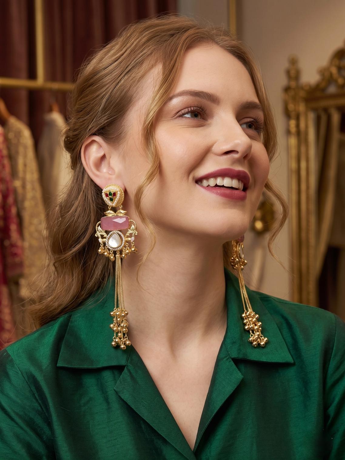 Pink Sheen Kashmiri Earrings