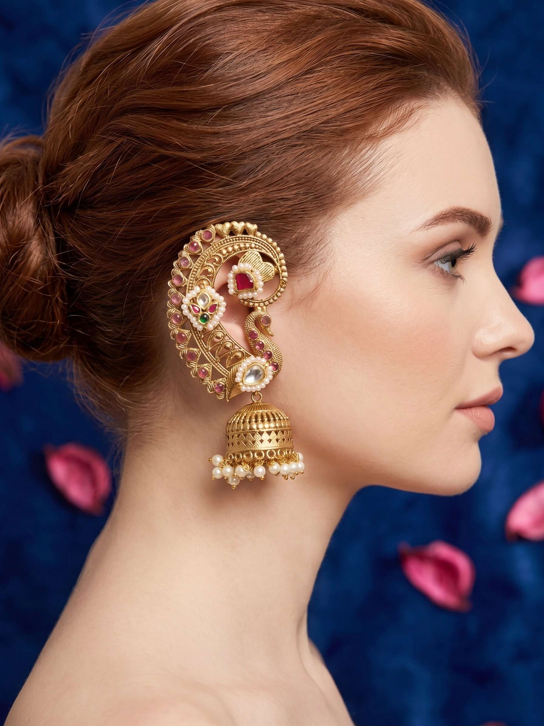Golden Inayat Jhumki Earcuff Earrings