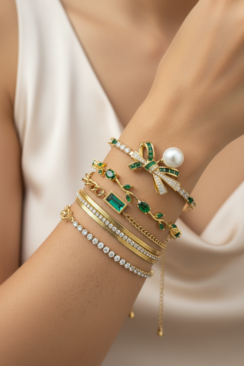 Emerald Green Charm Bracelet Stack