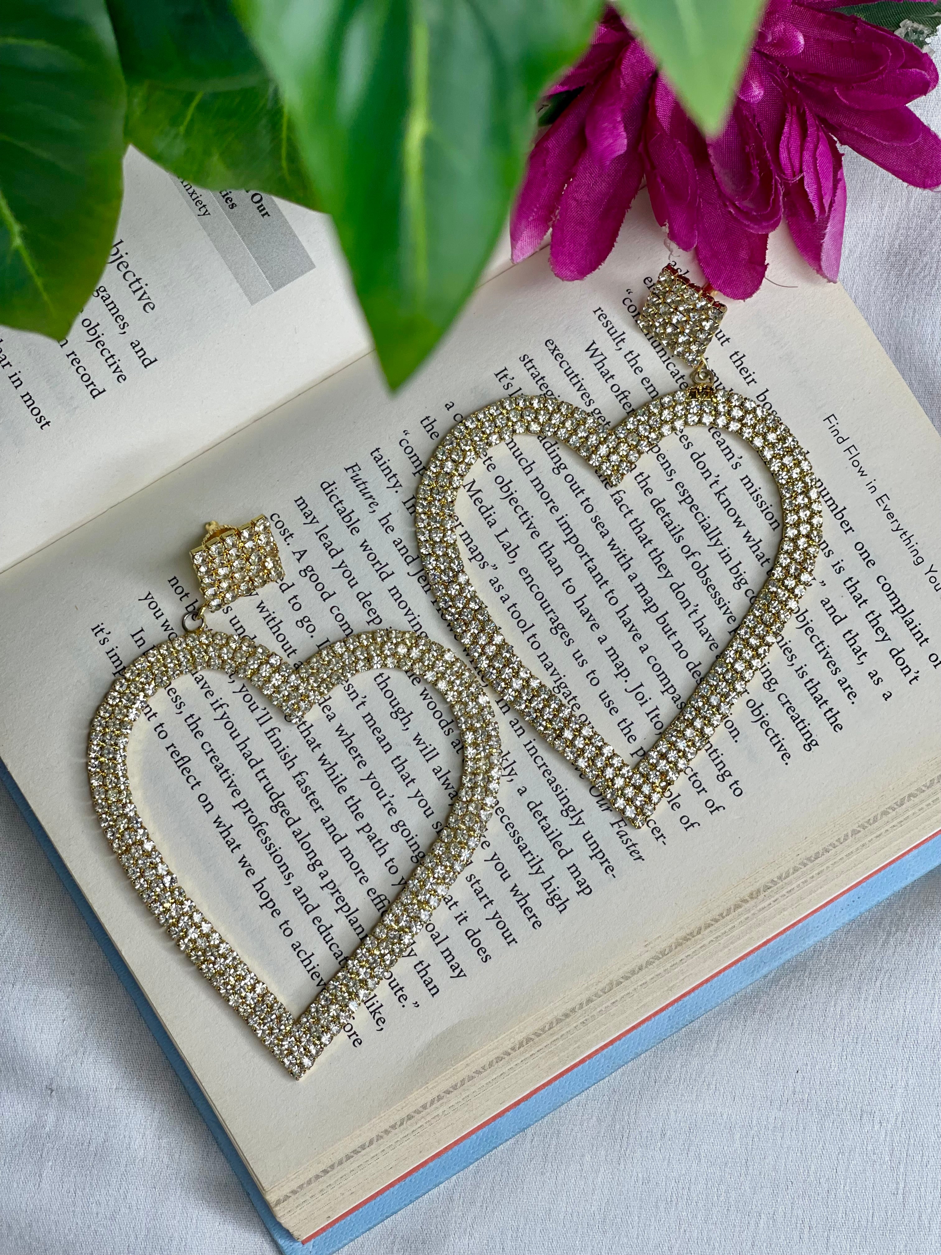 Golden Heart Statement Drop Earrings