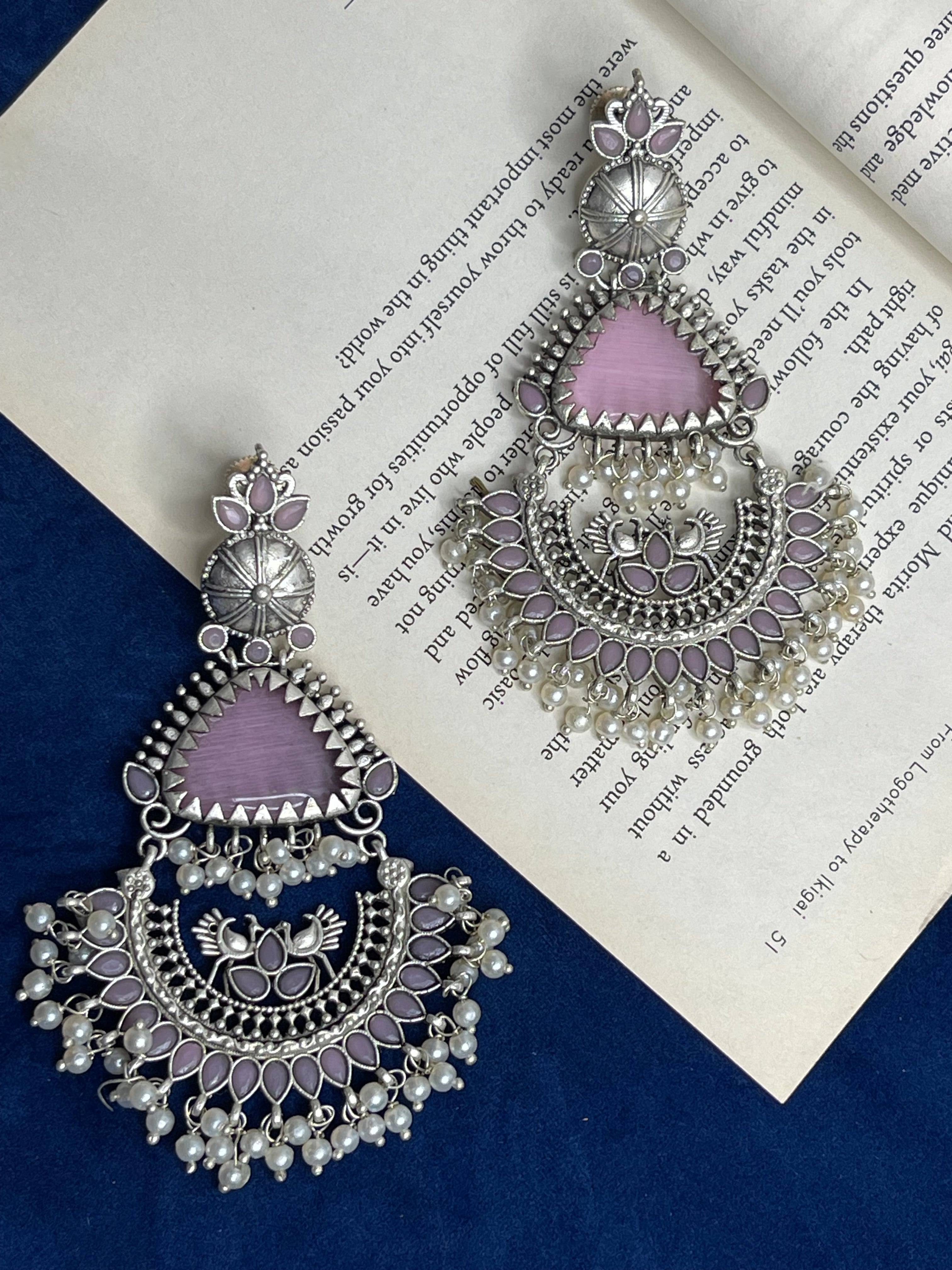 Lavender Oxidised Statement Earrings