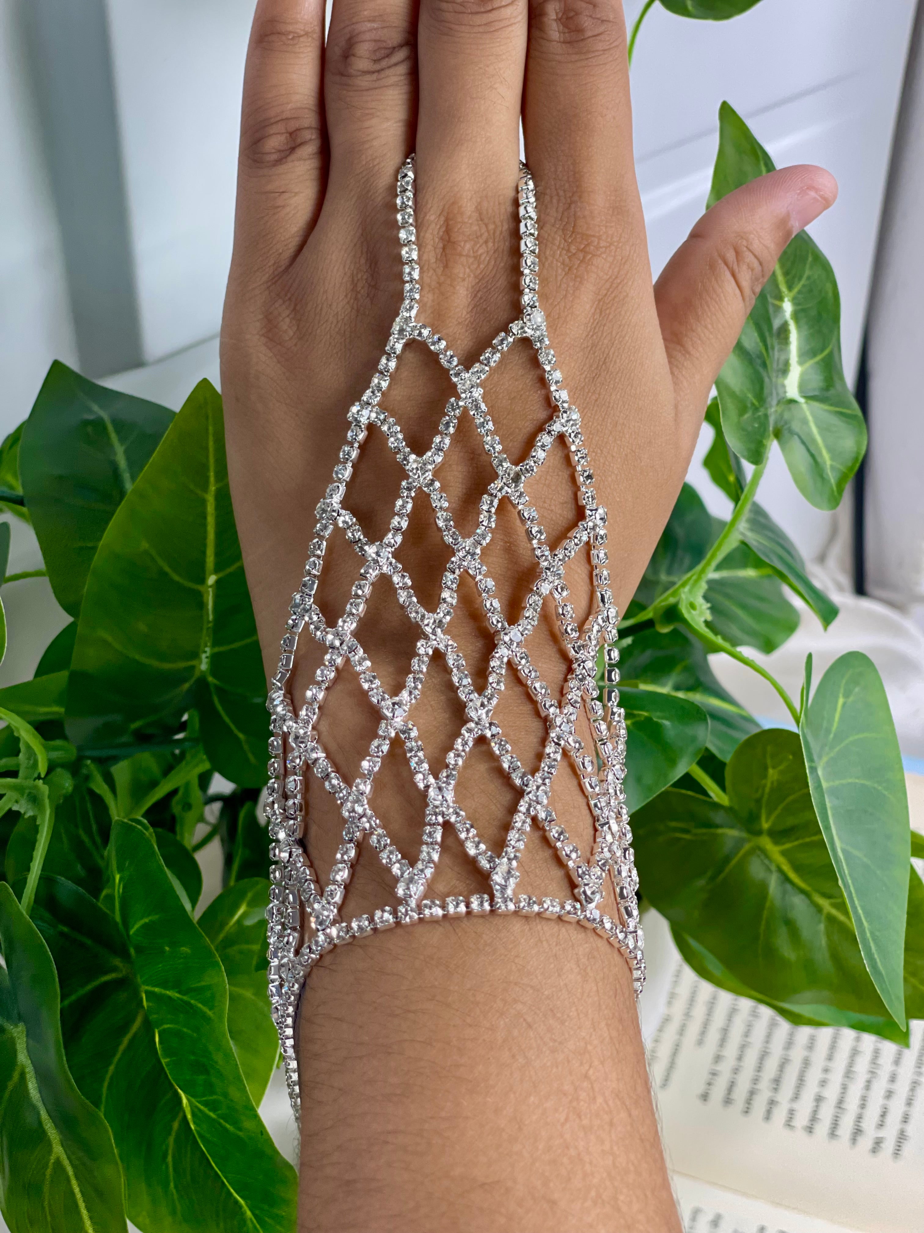 Silver Web Crystal HandCuff