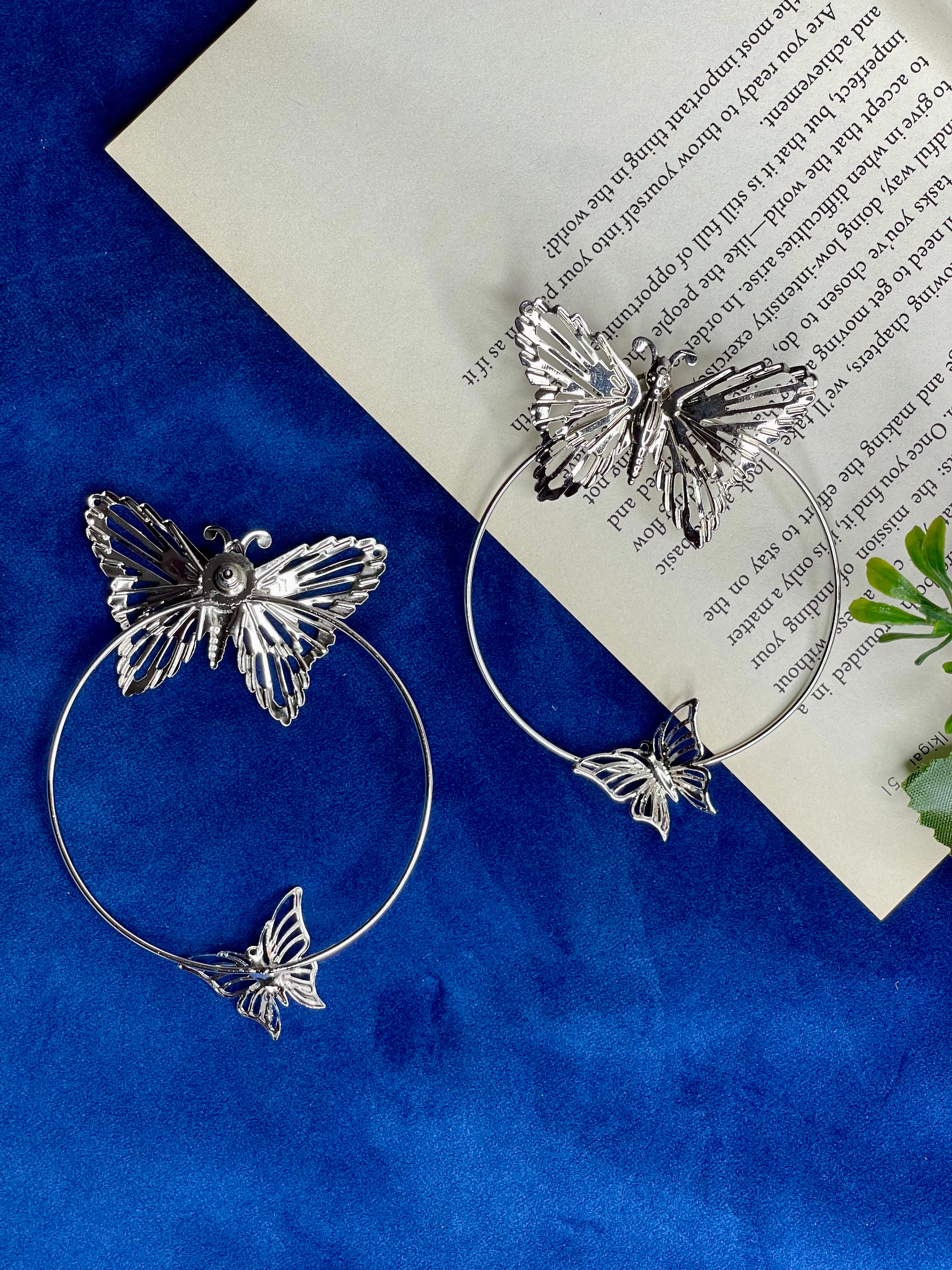 Silver Butterfly Hoop Earrings