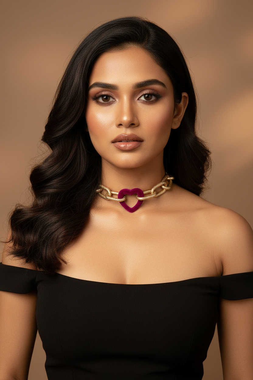 Velvet Bloom Heart Chain Necklace