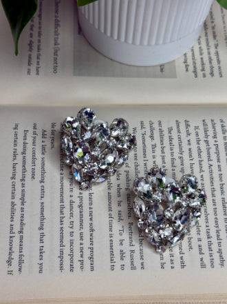 Silver Heart Crystal Statement Earrings