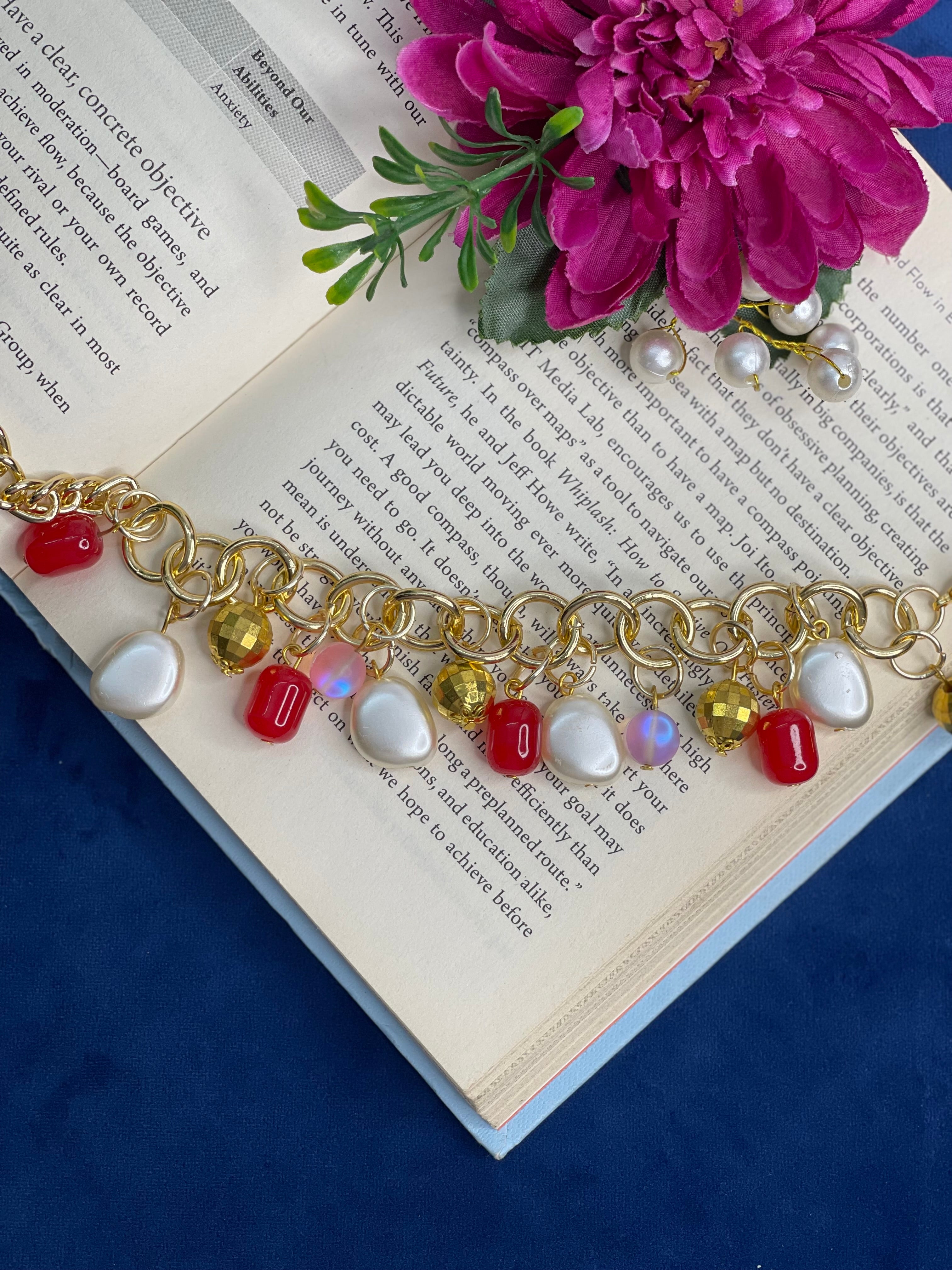 Ruby Pearl Charm Bracelet