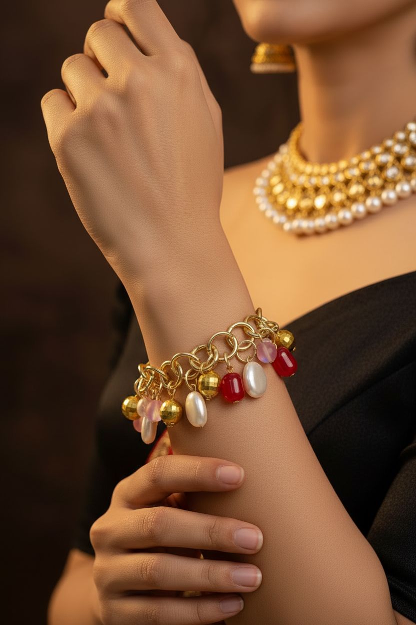 Ruby Pearl Charm Bracelet