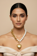 Golden Heart Pearl Statement Necklace