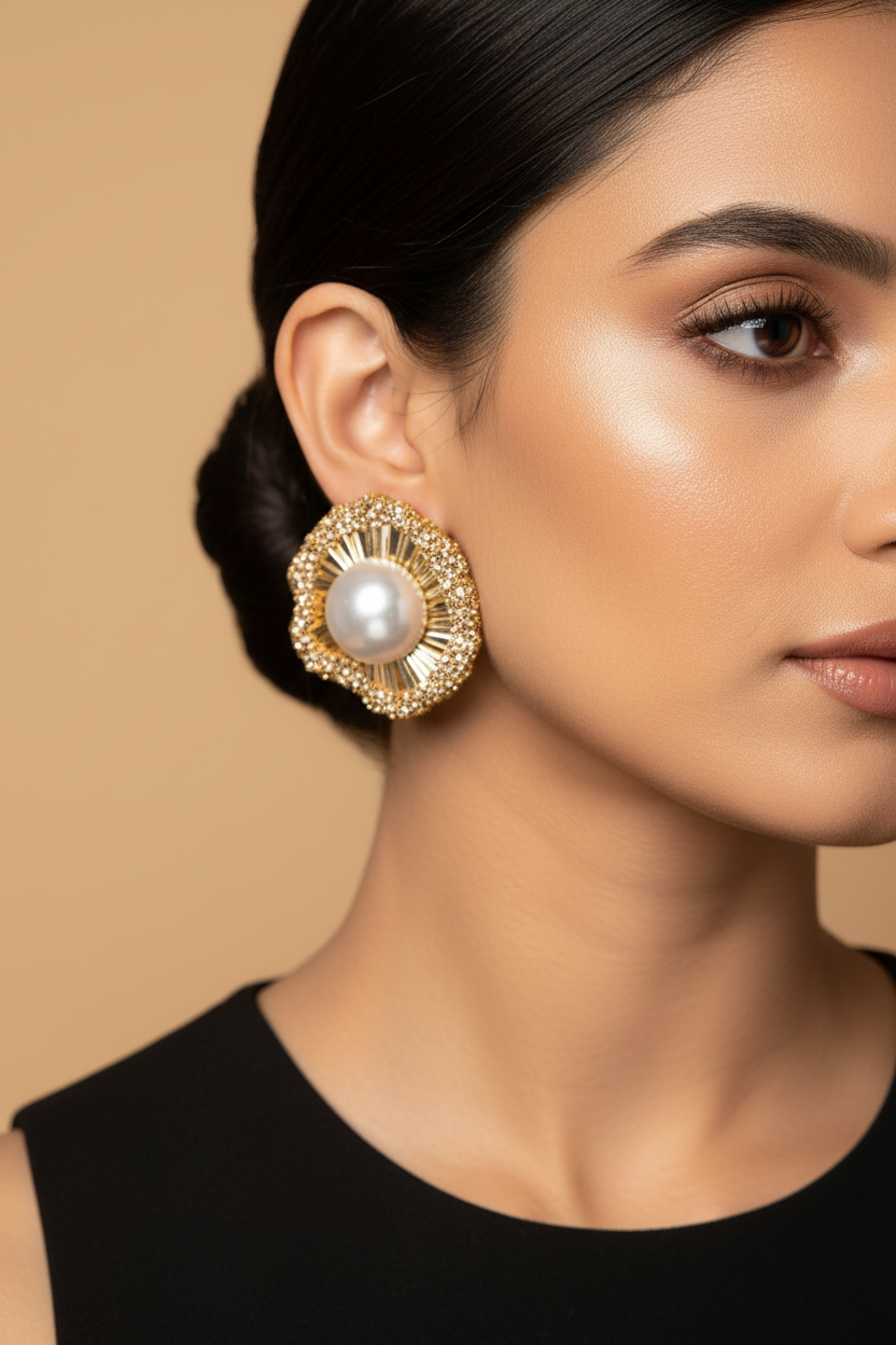Golden Noor Blossom Pearl Stud