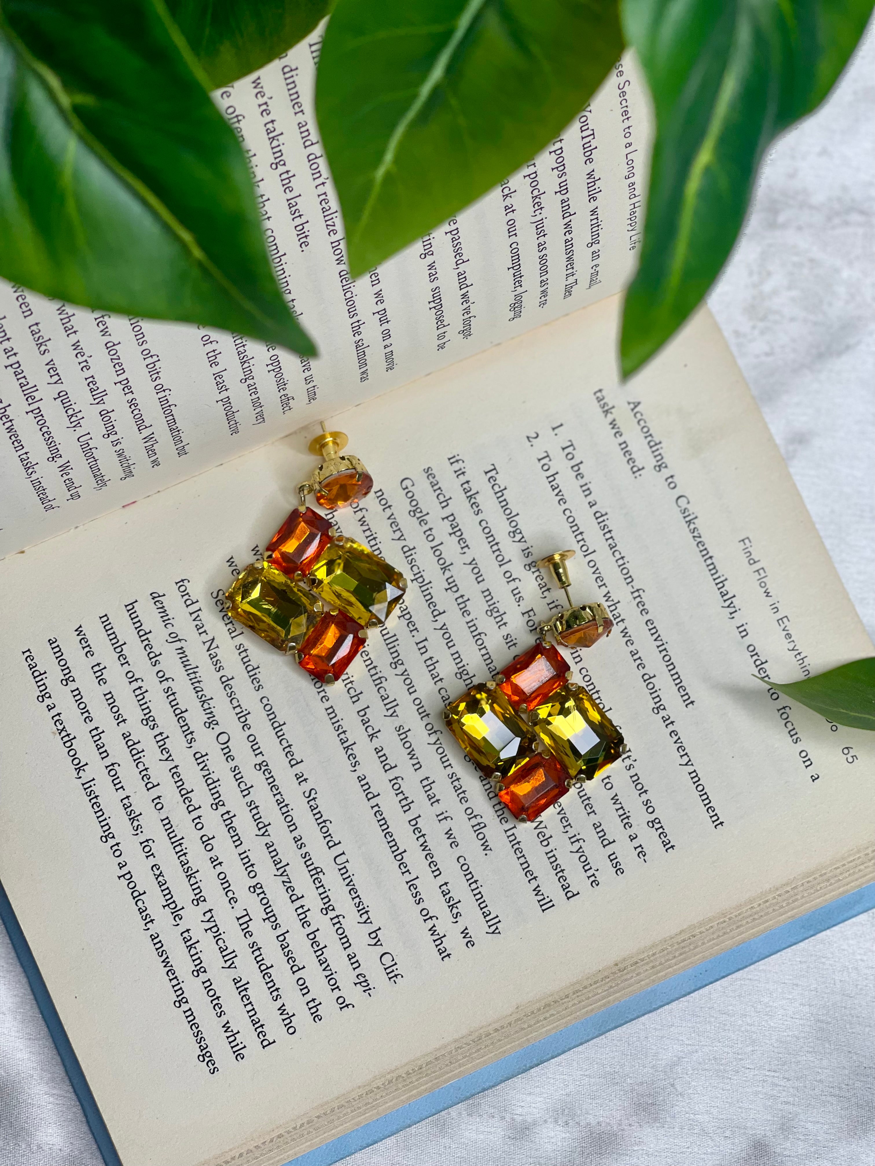 Orange Square Earrings