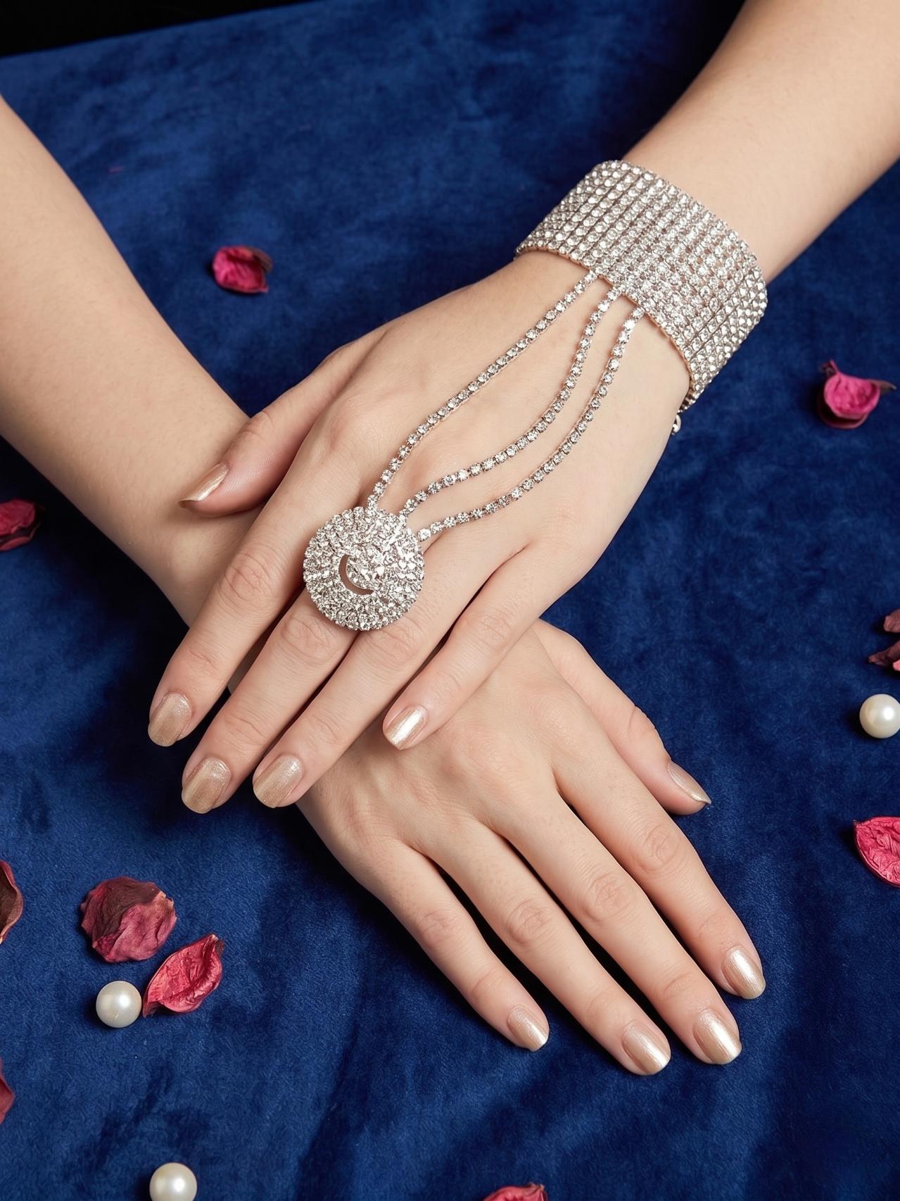 Silver Crystal Glam Hand Harness