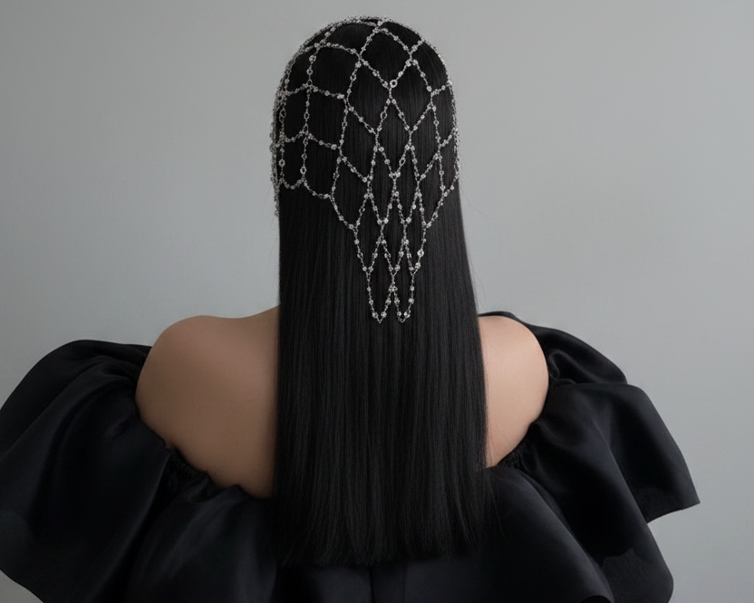 Silver Hair Veil Chain Accessory