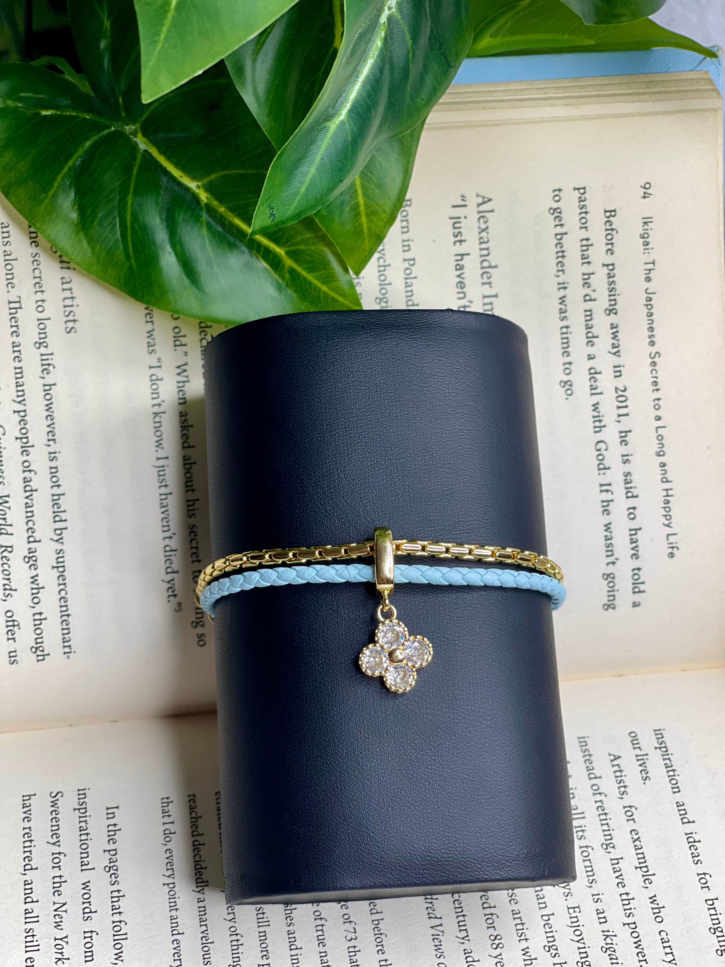 Blue Leather Charm Bracelet