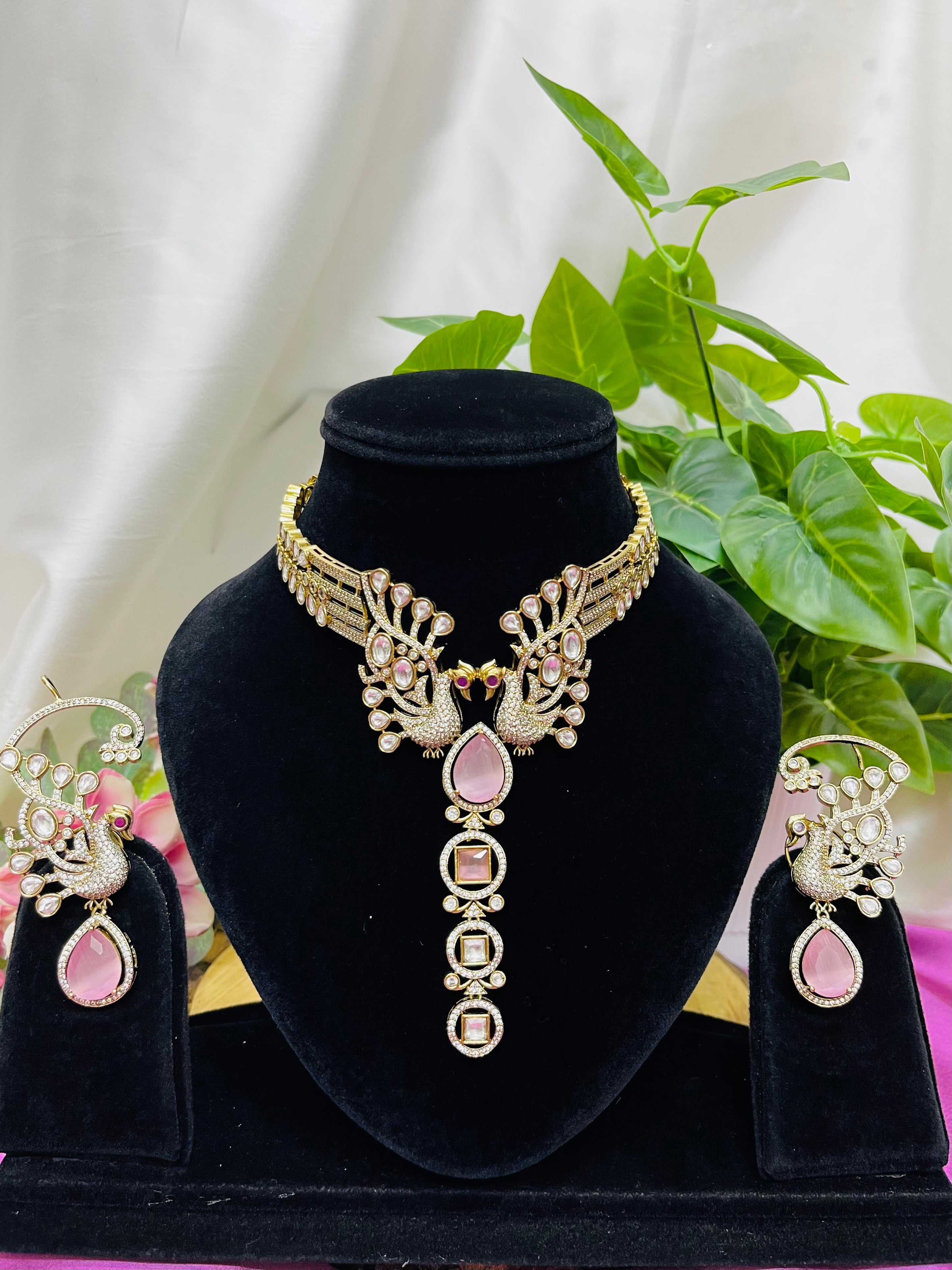 Pink Peacock Statement Choker Set