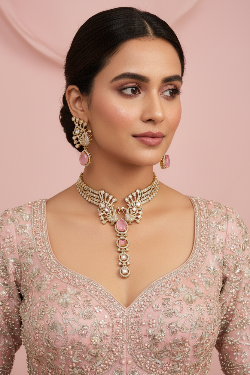 Pink Peacock Statement Choker Set