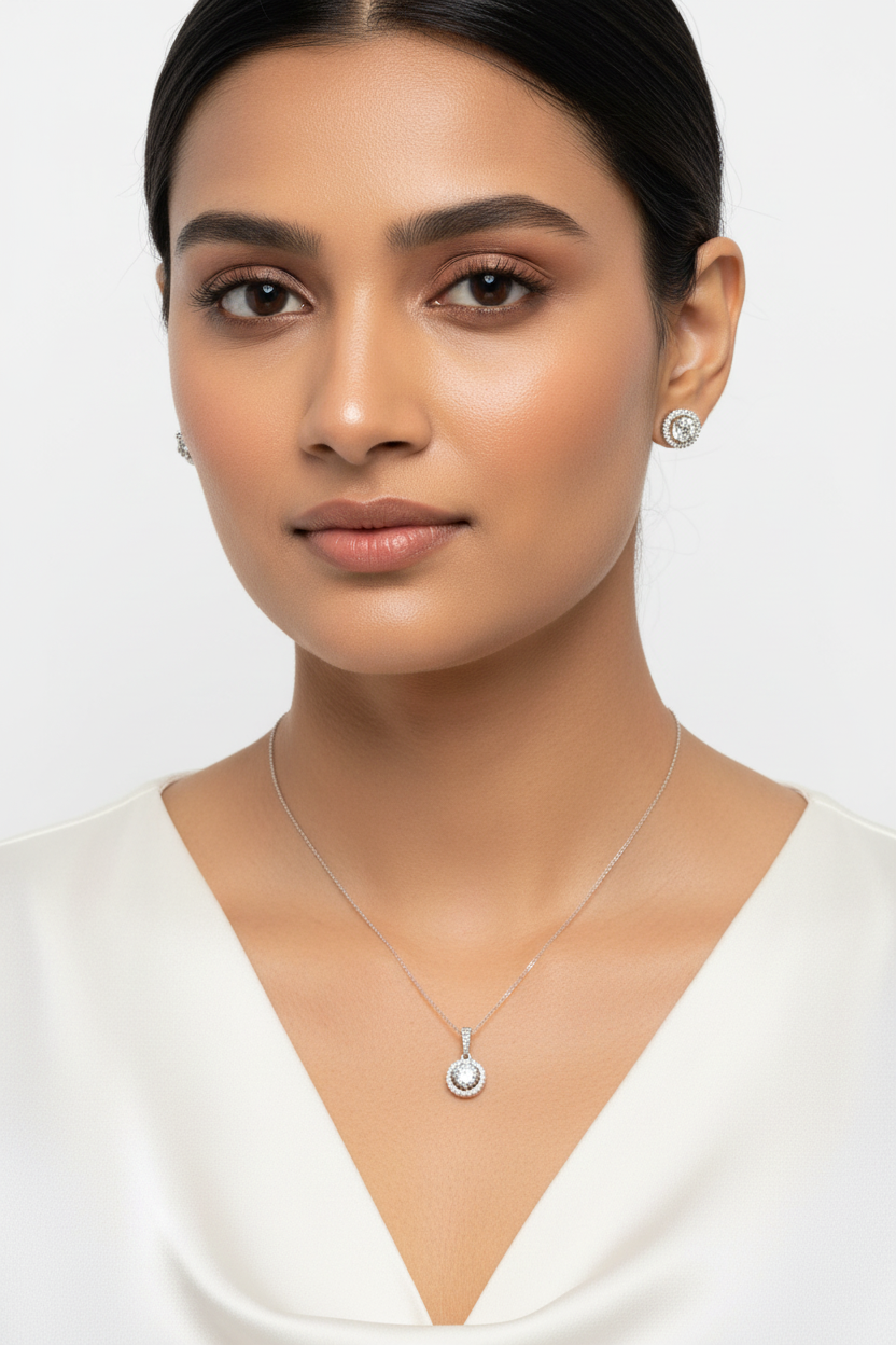 Halo Solitaire Pendant Set
