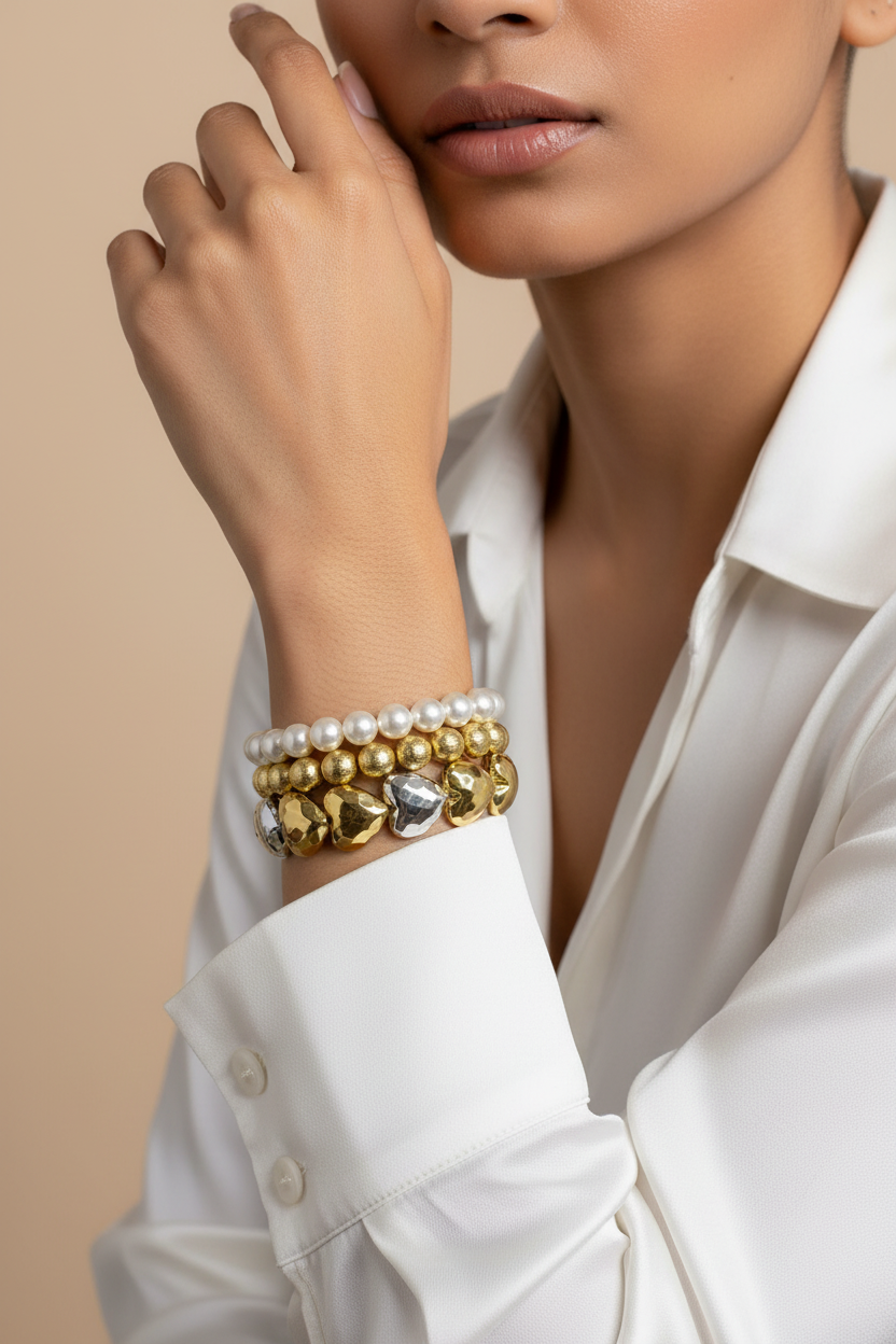 Pearl Brass Bracelet Stack