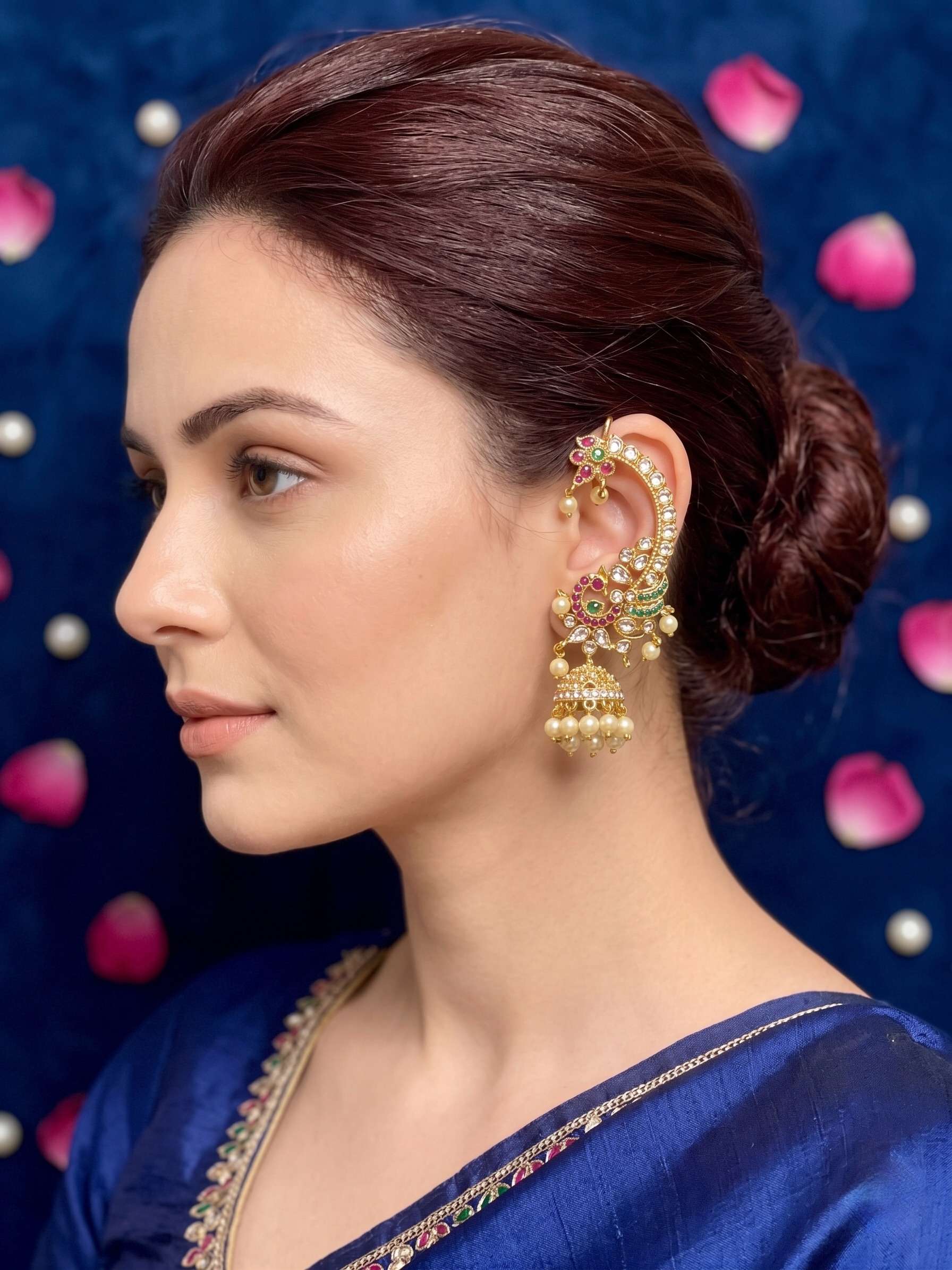 Multi Sunehri Jhumki Earcuff Earrings