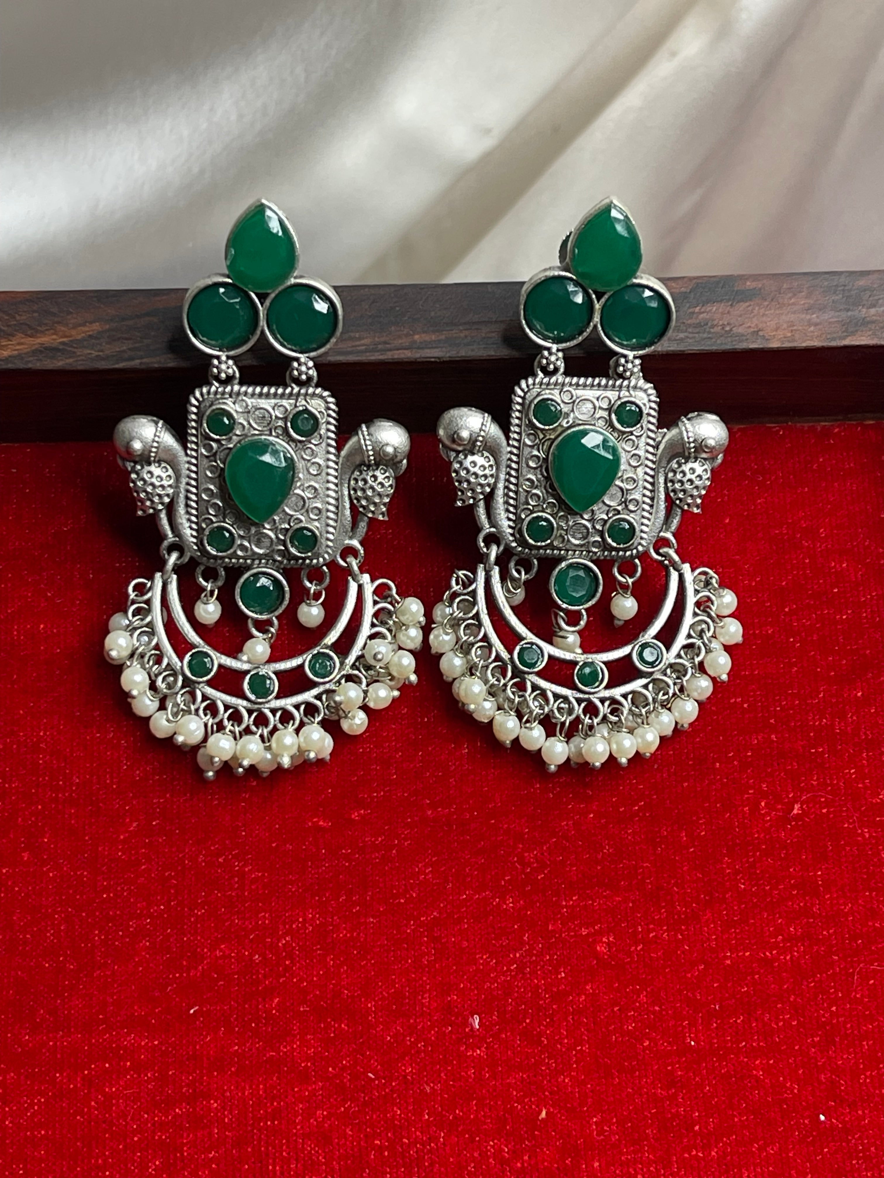 Emerald Royal Oxidised Earrings