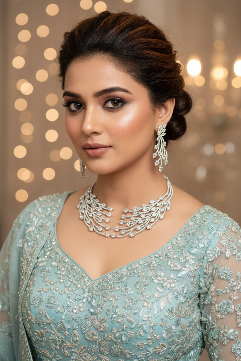 Diamond Leaf Collar Hasli Necklace Set