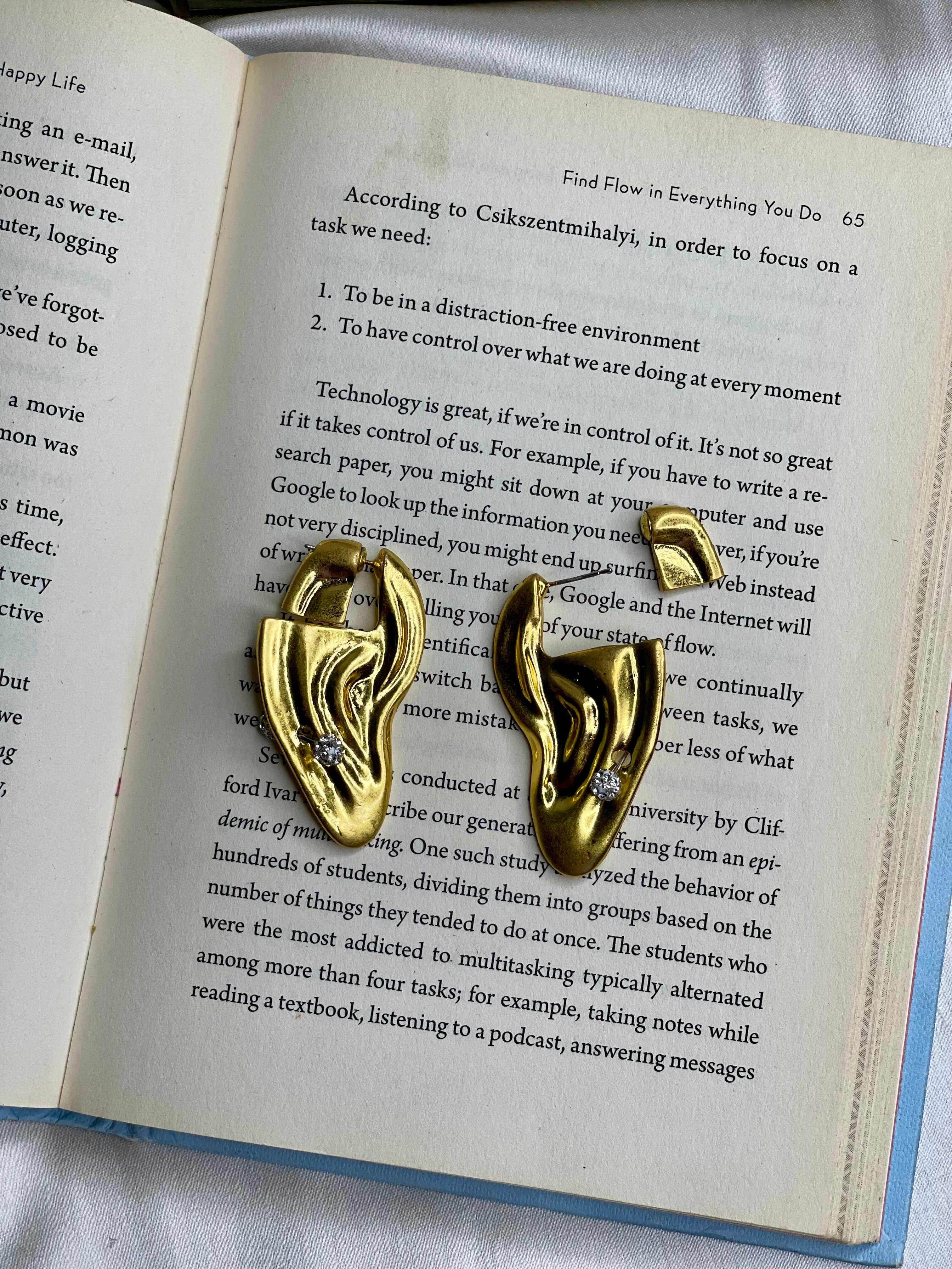 Gold Ear Shape Statement Earrings