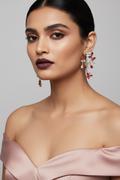 Pink Floral Hoop Dangle Earrings