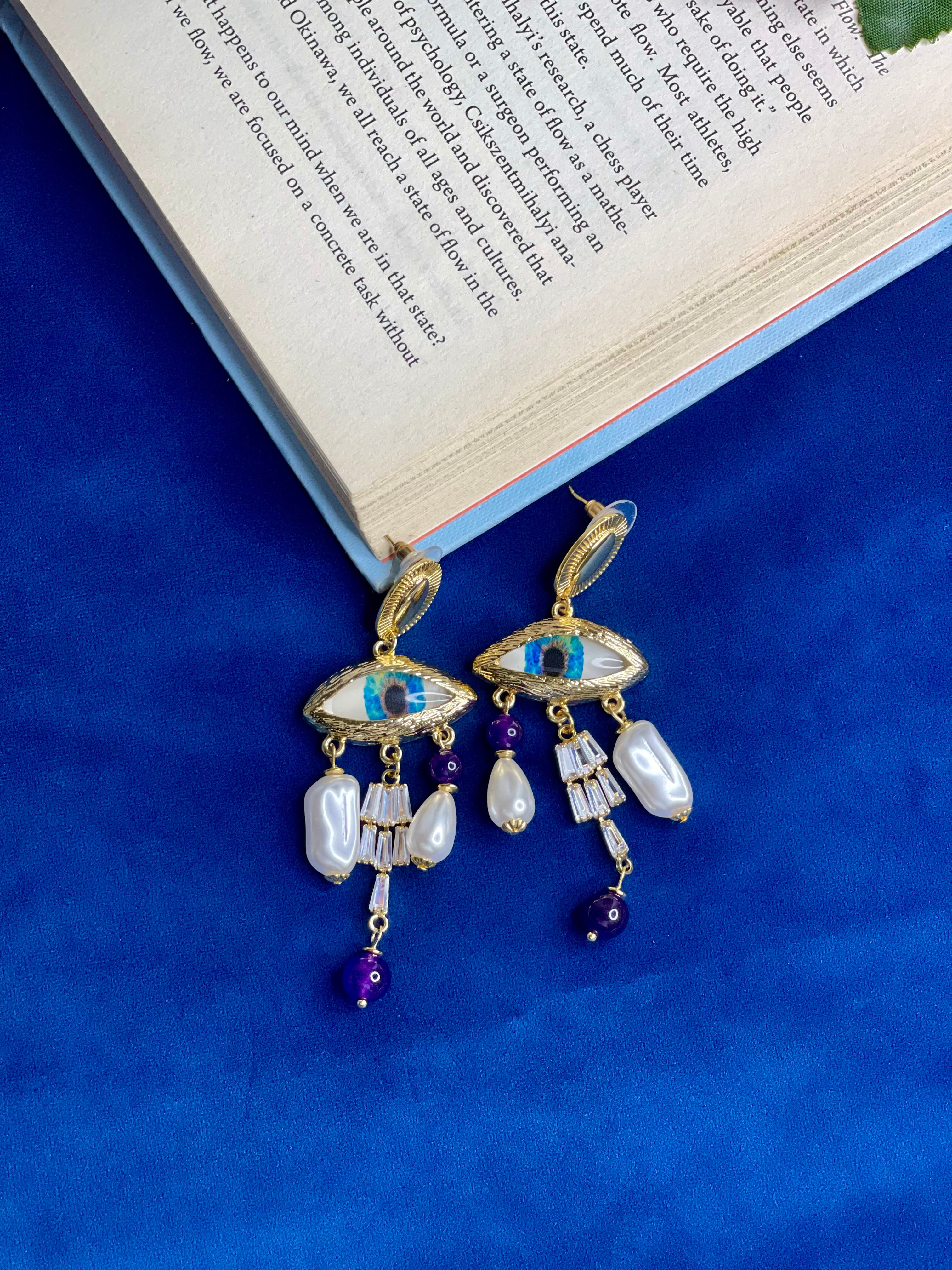 Violet Evil Eye Earrings