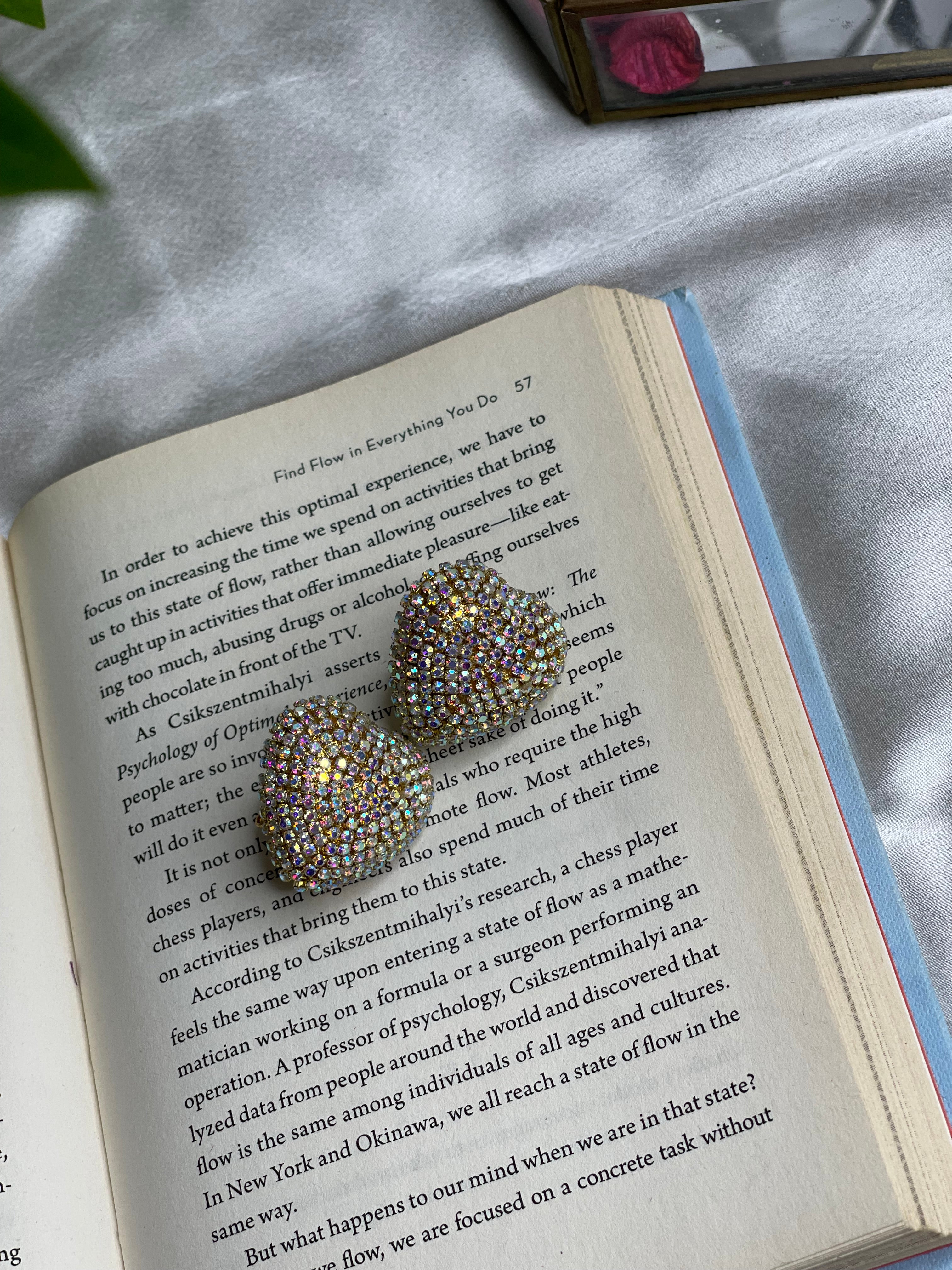 Rainbow Rhinestone Heart Studs