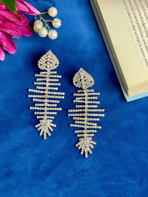 Crystal Fishbone Statement Earrings