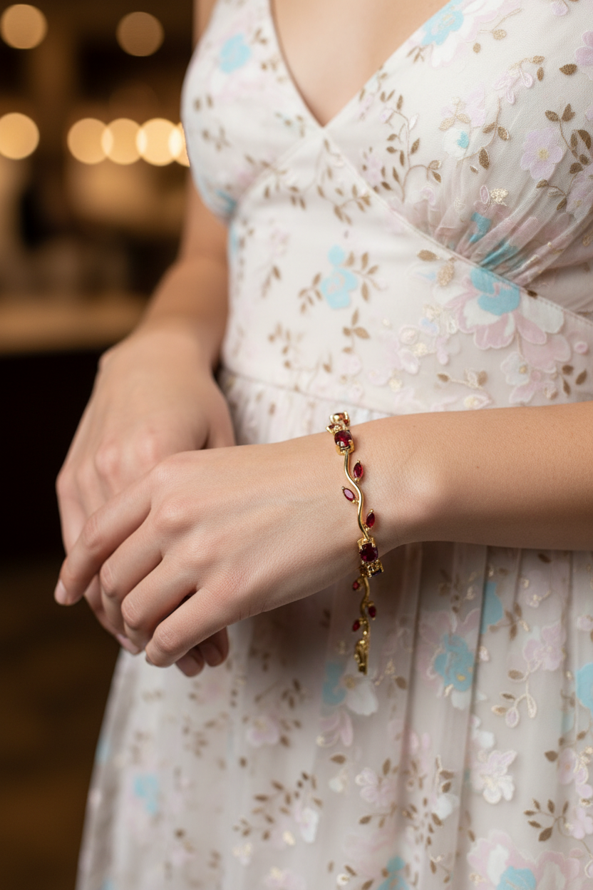 Red Floral Tulip Bracelet