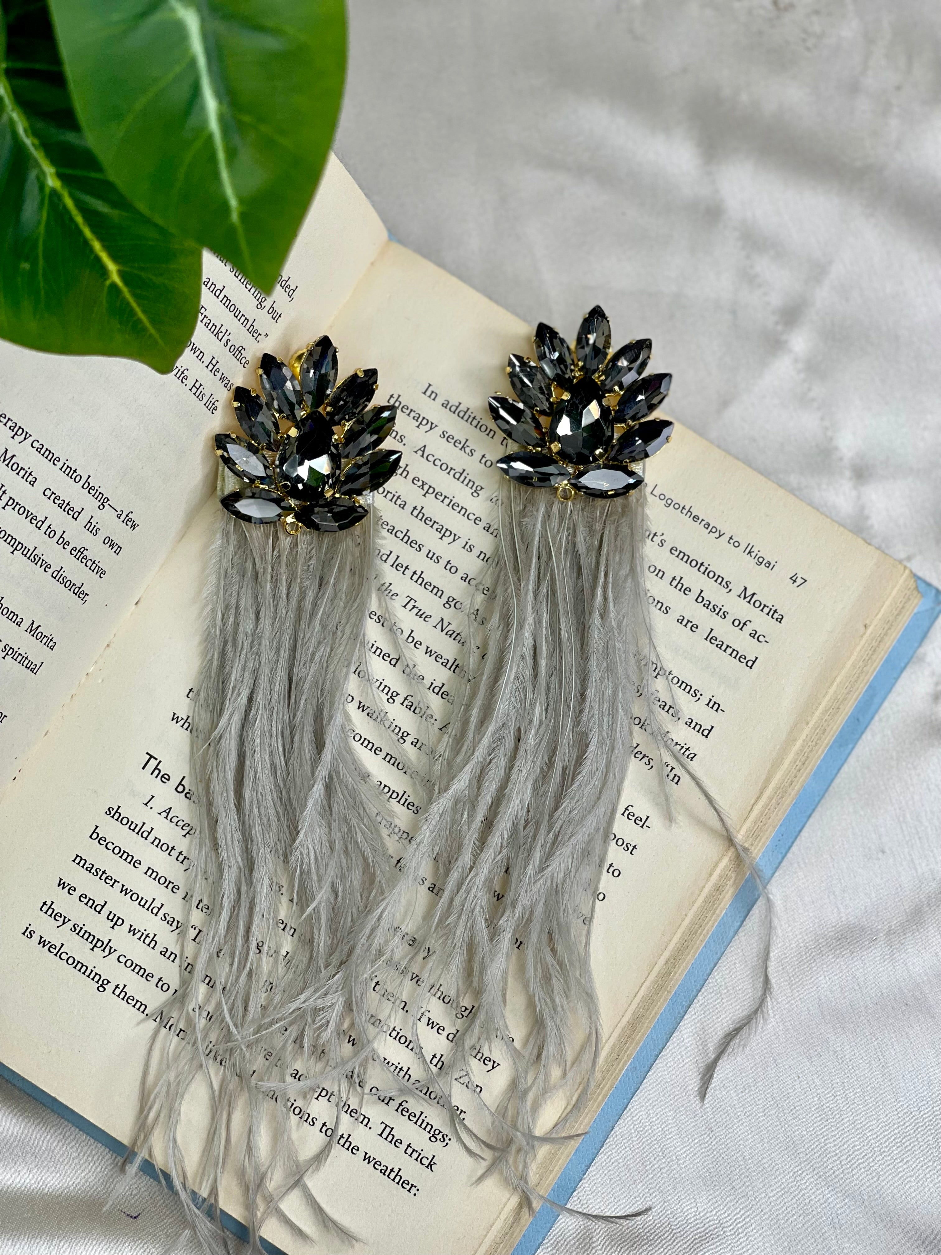 Grey Feather Earrings