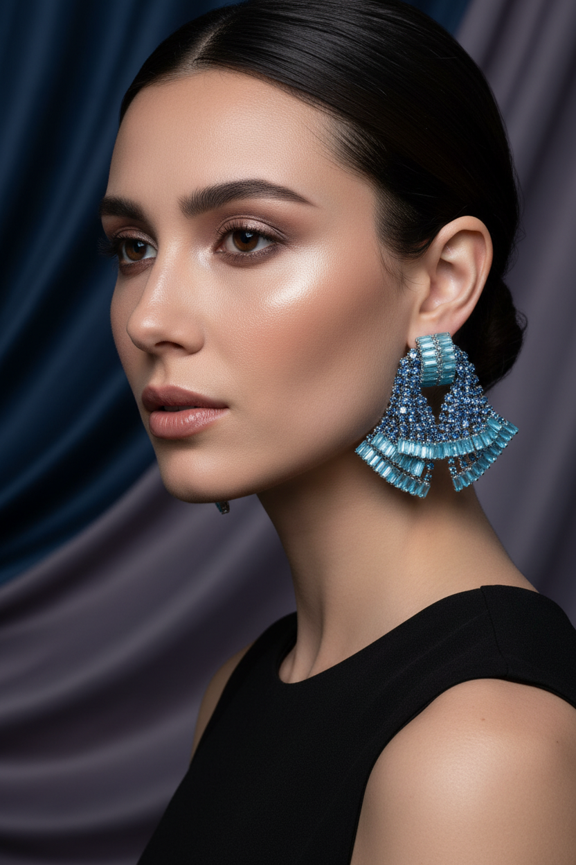 Sapphire Fan Statement Earrings