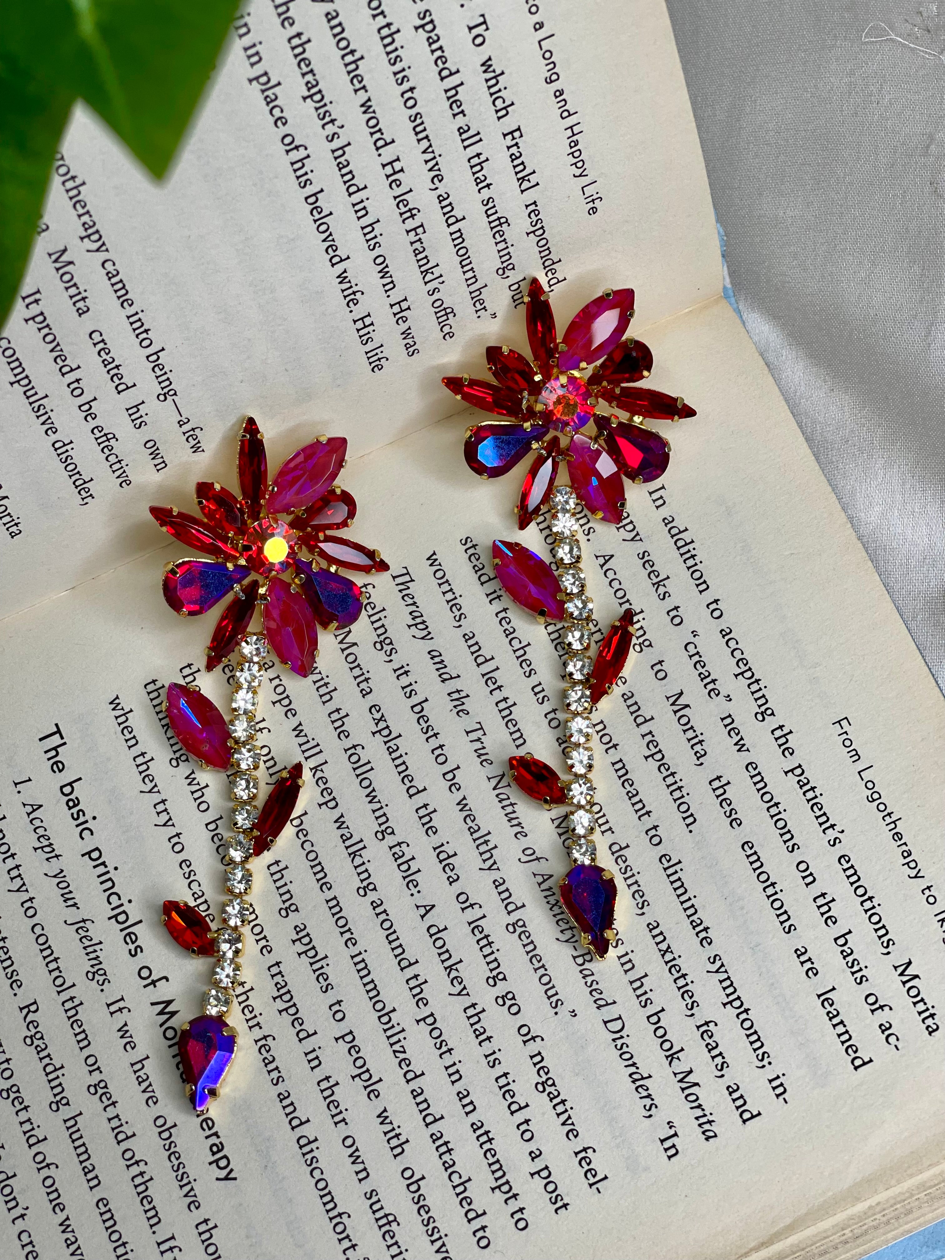 Red Flowery Earrings