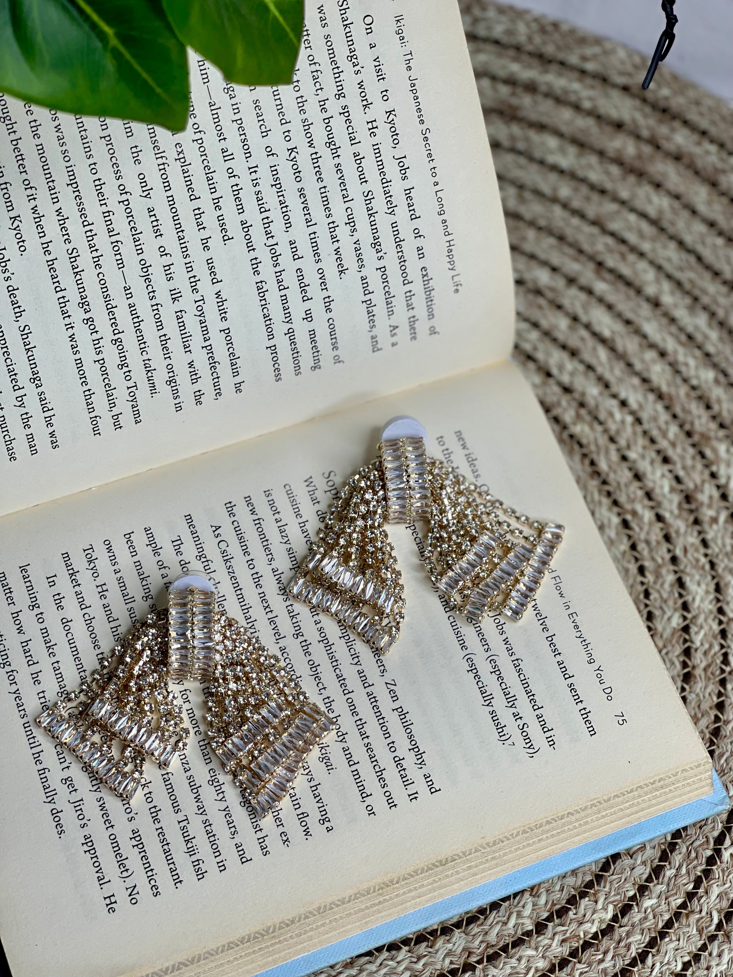 Silver Sapphire Fan Statement Earrings