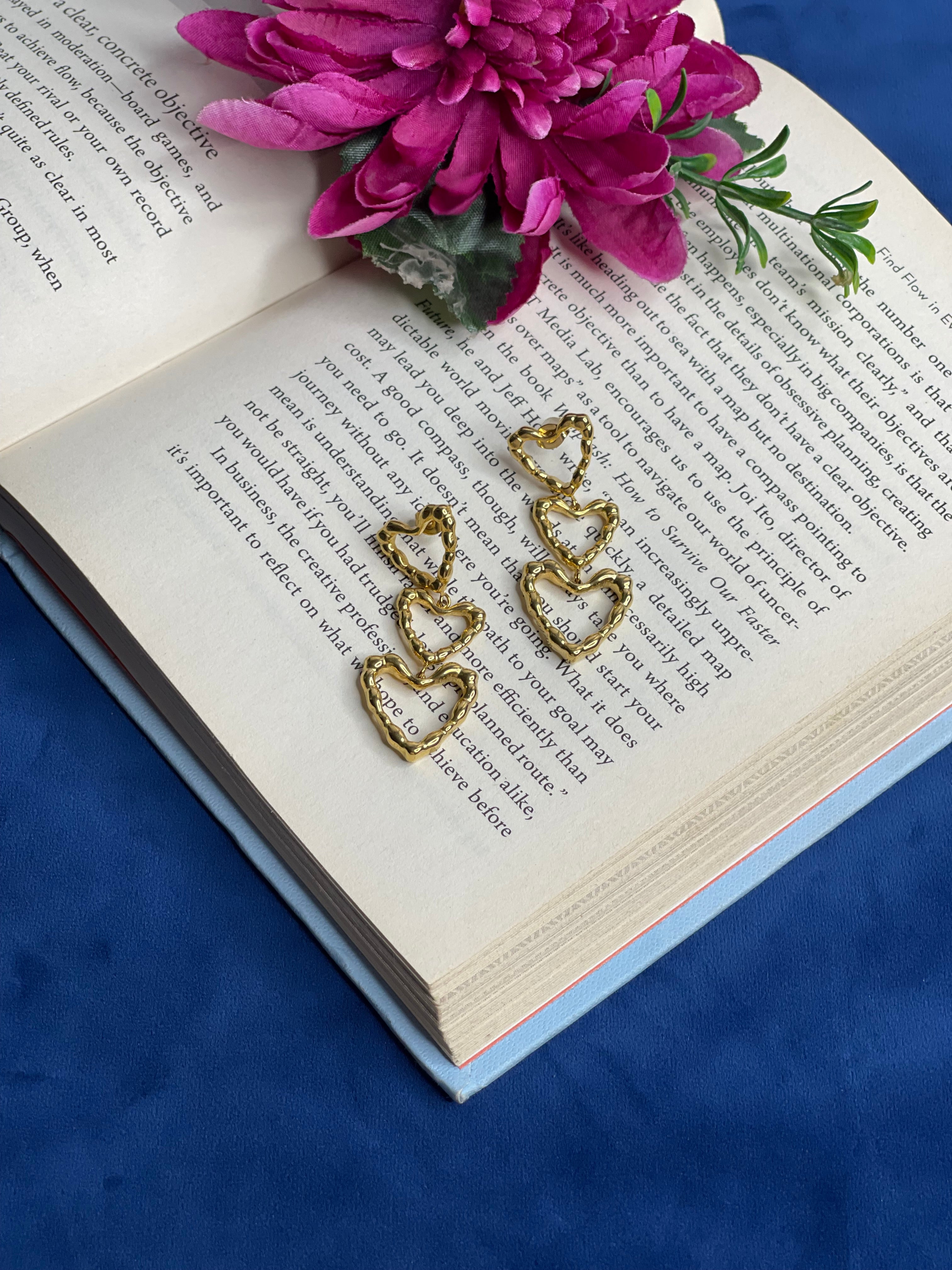 Golden Triple Heart Danglers