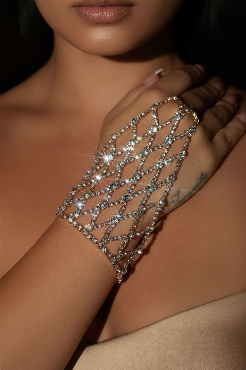 Silver Web Crystal HandCuff