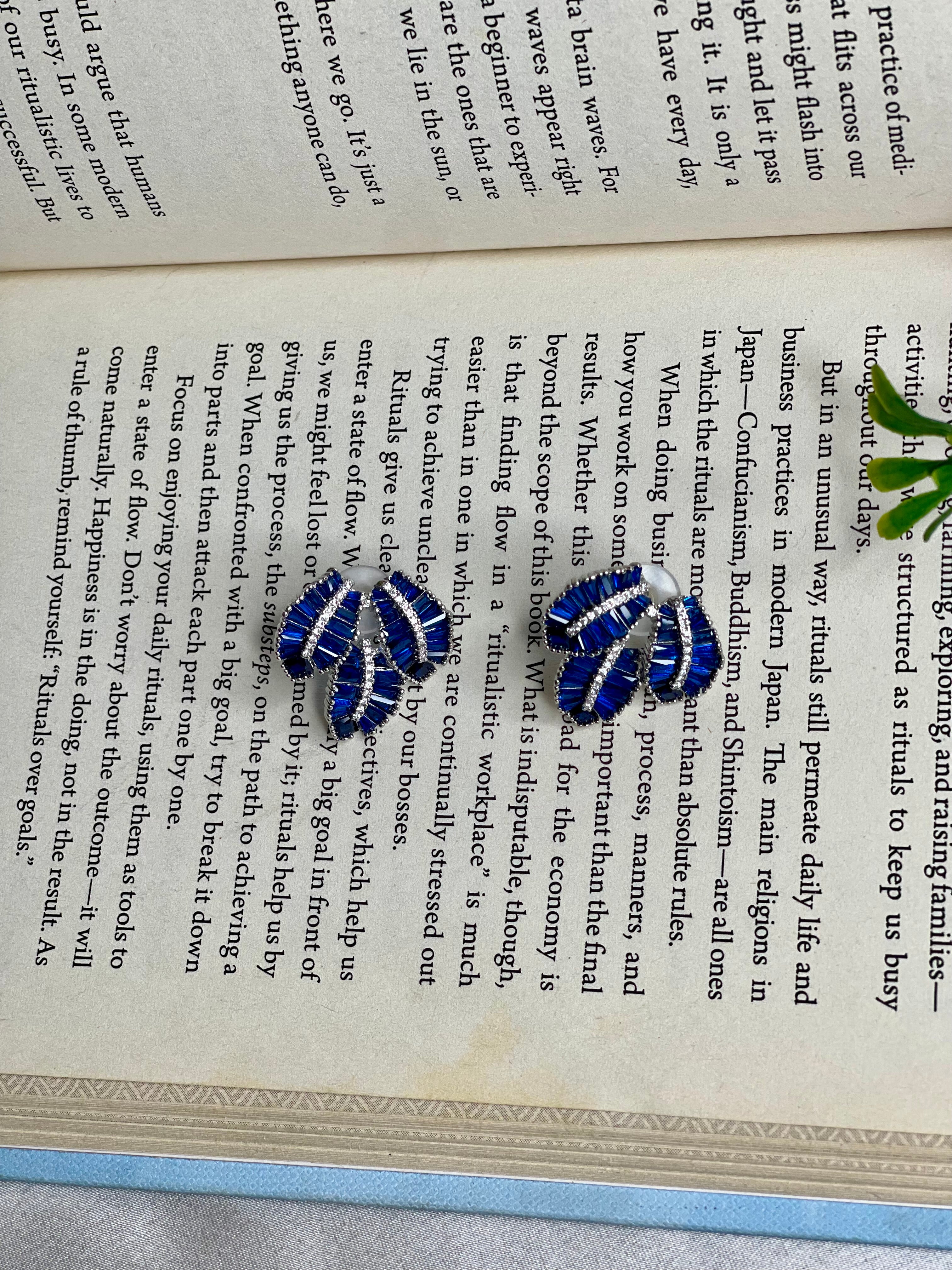 Sapphire Leaf Crystal Studs