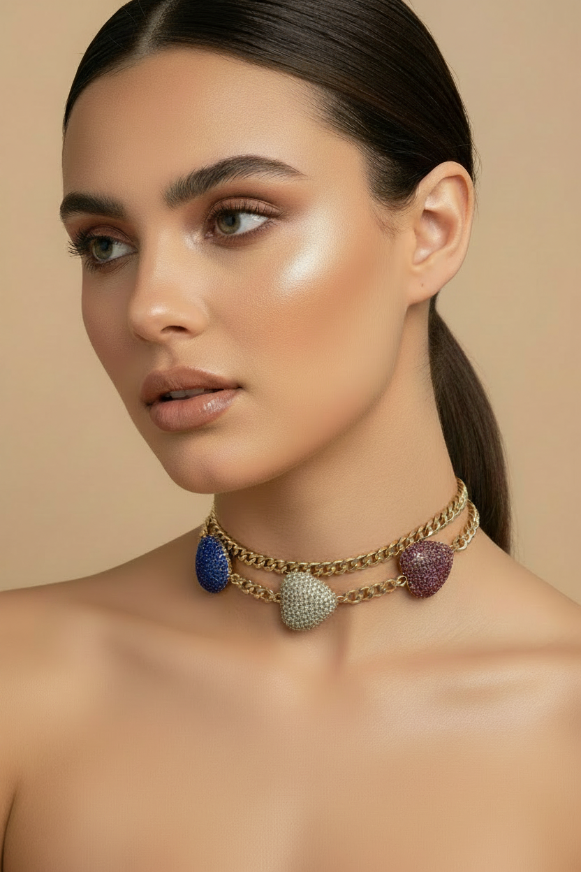Tricolor Heart Chain Choker