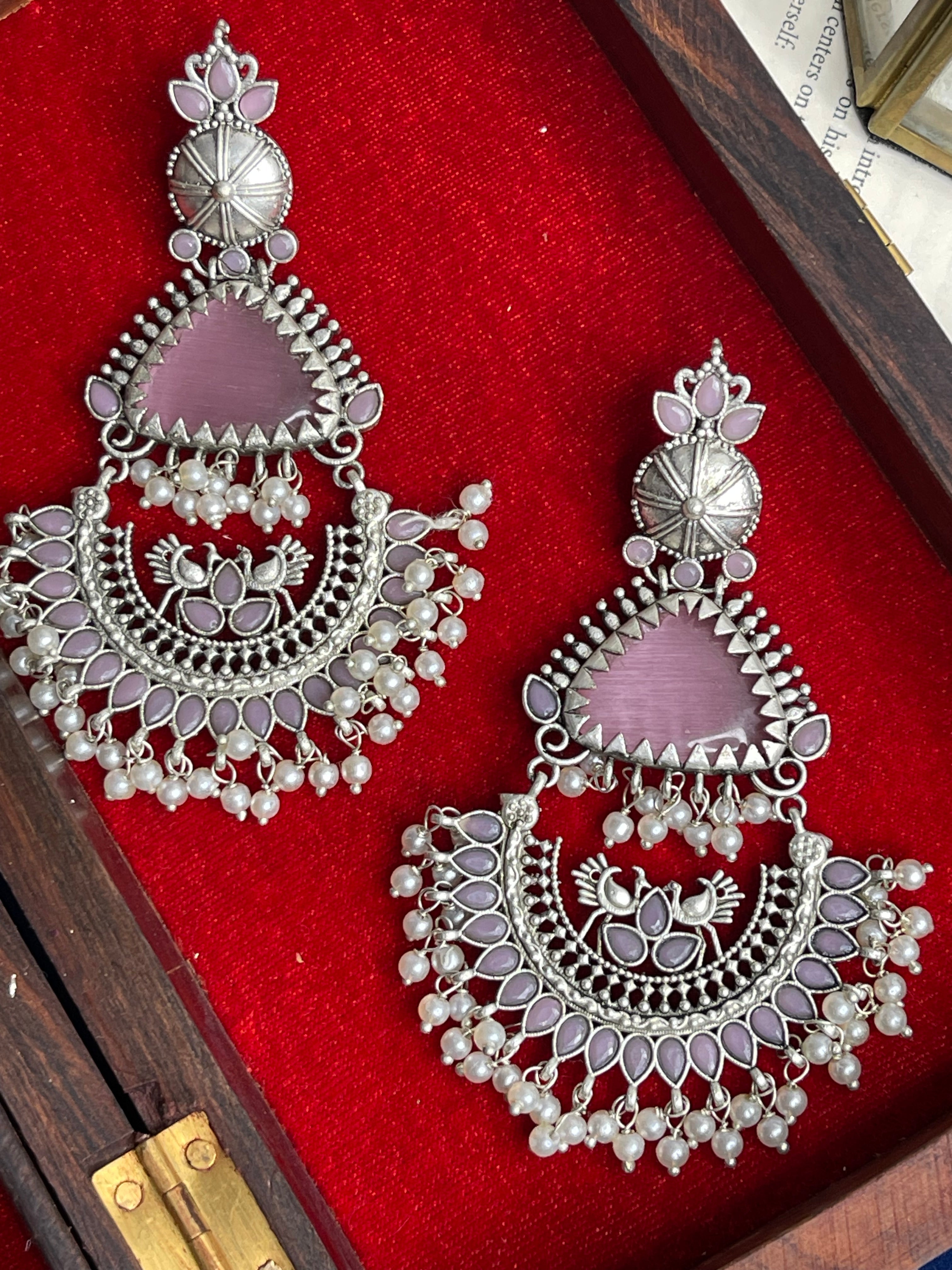 Lavender Oxidised Statement Earrings