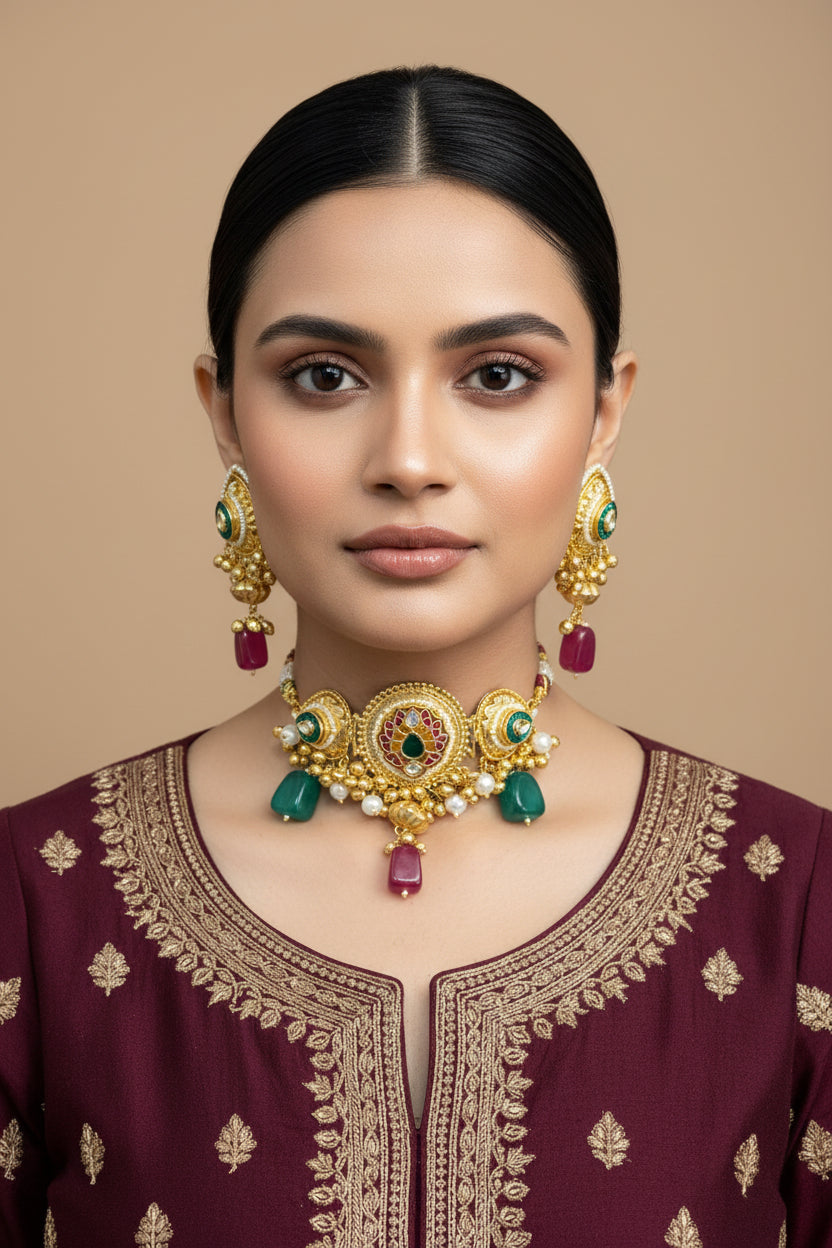 Lotus Kundan Choker Set