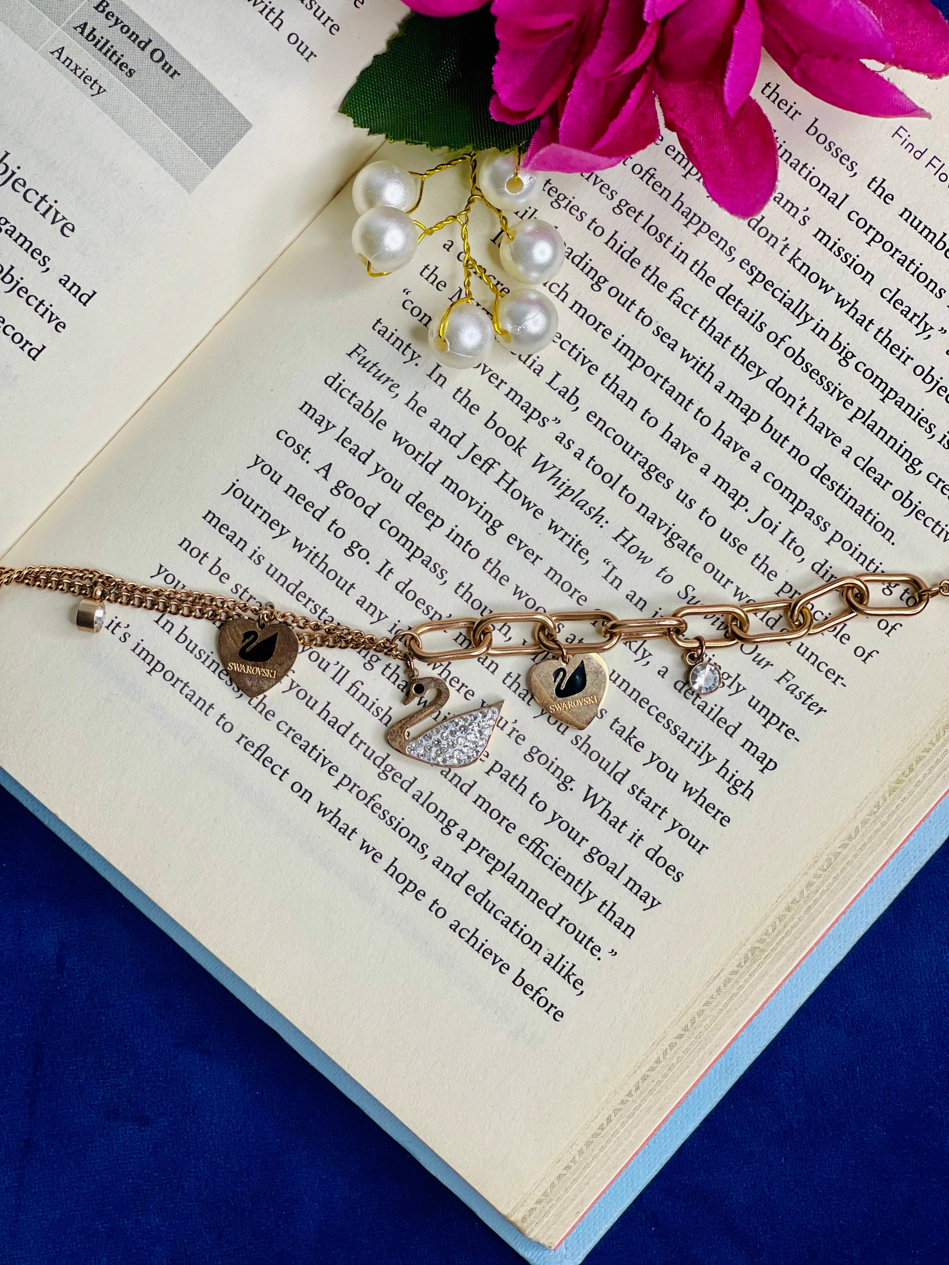 Swan Charm Link Bracelet