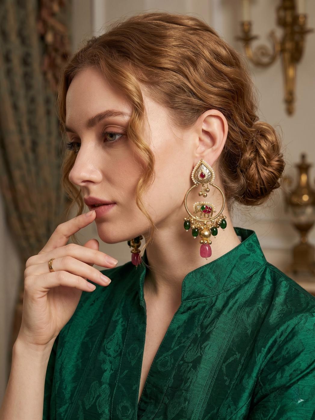 Ruby Emerald Aarzoo Kashmiri Fusion Earrings
