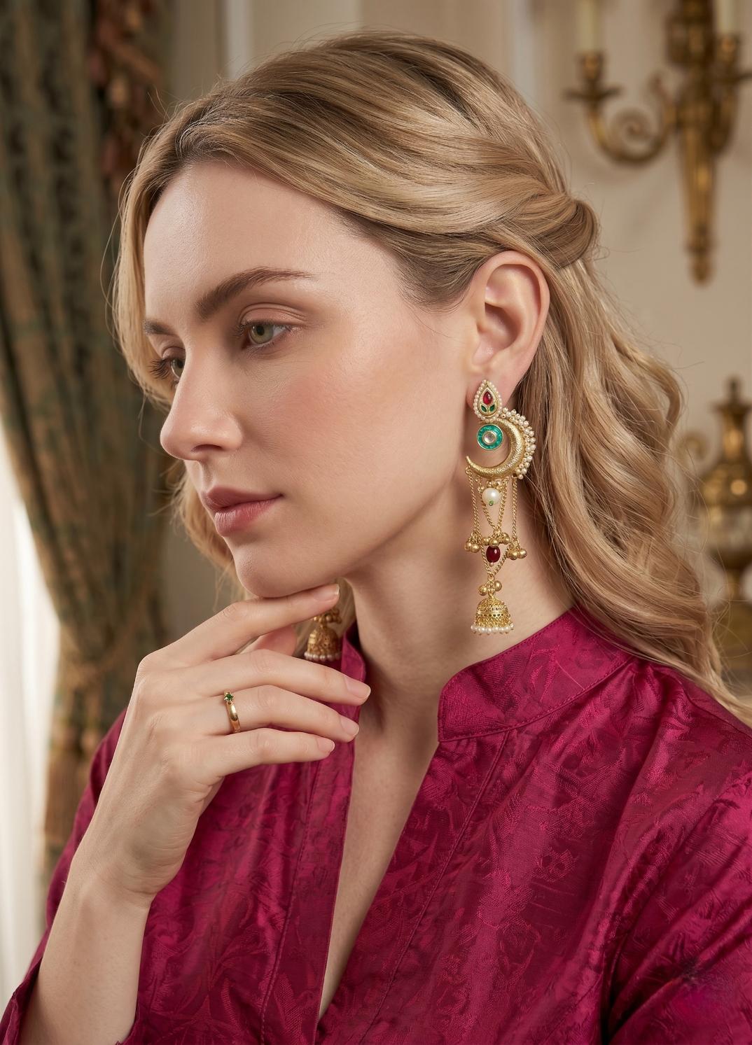 Emerald Chand Kashmiri Jhumki Earrings