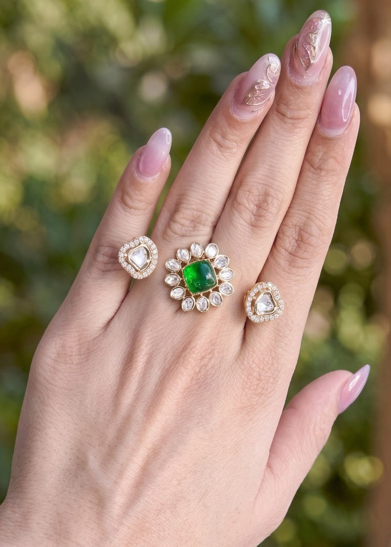 Emerald Noor Statement Two Finger Ring
