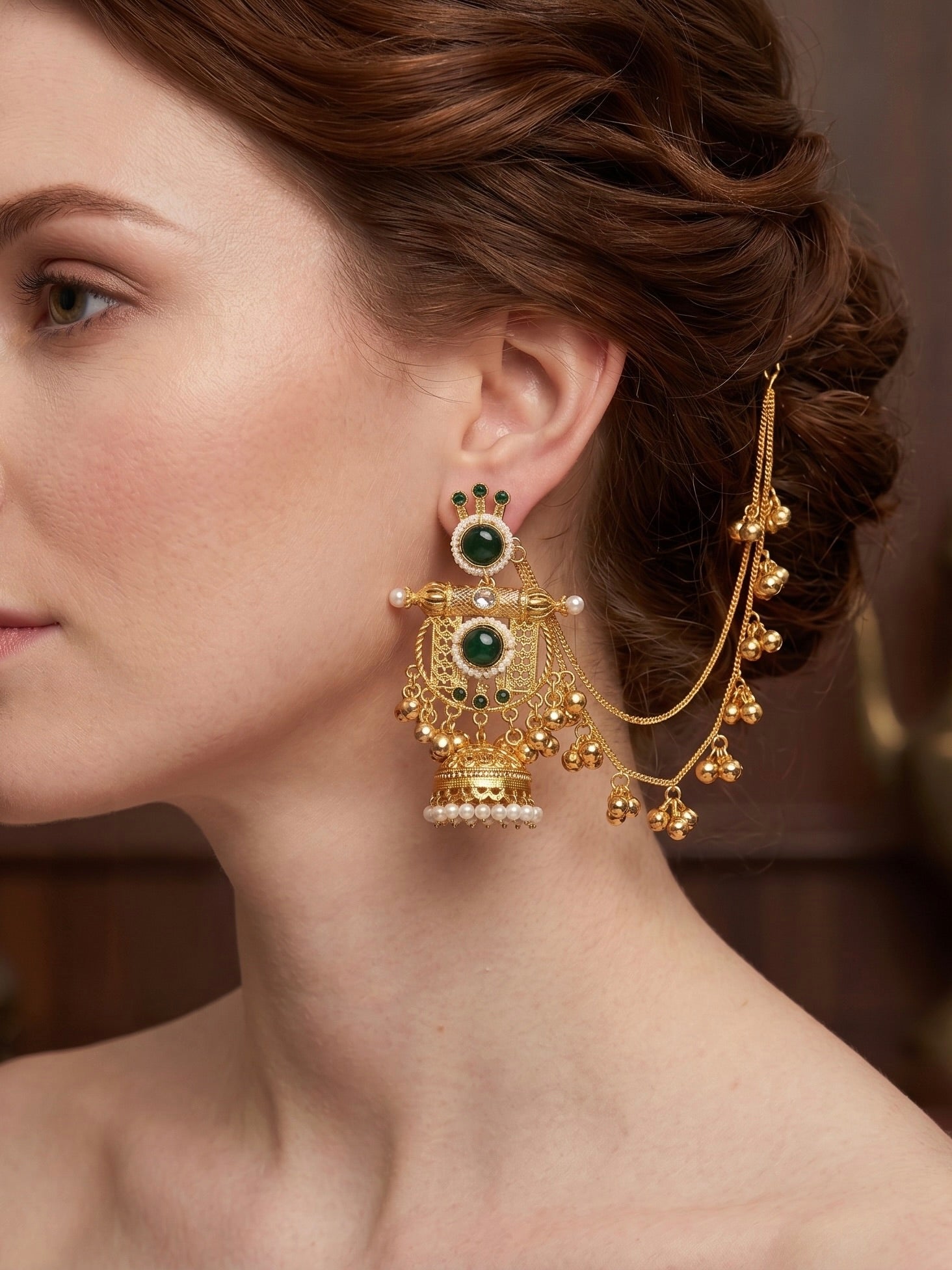 Emerald Ishq Kashmiri Kaanchain Earrings
