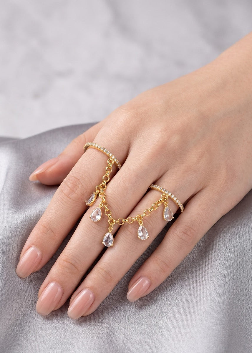 Gold Dual Finger Chain Ring