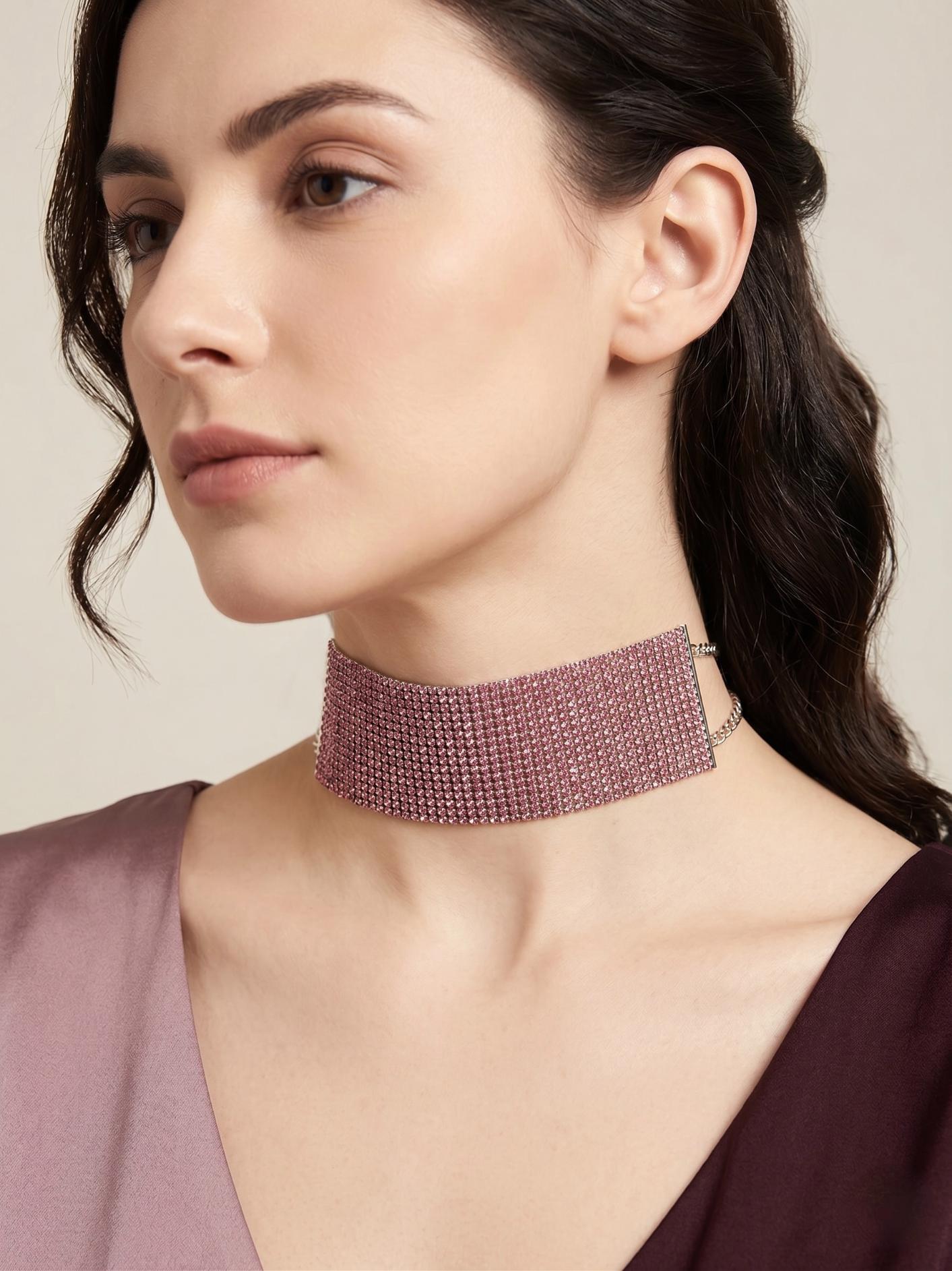 Pink Crystal Mesh Choker