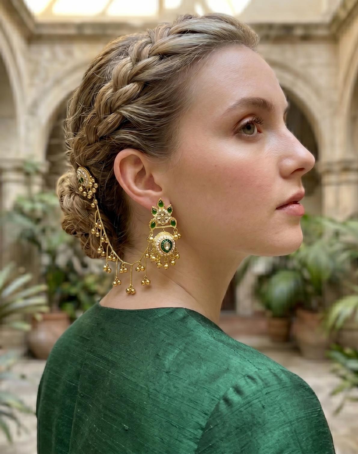 Emerald Mehfil Kashmiri Kaan Sahara Earrings